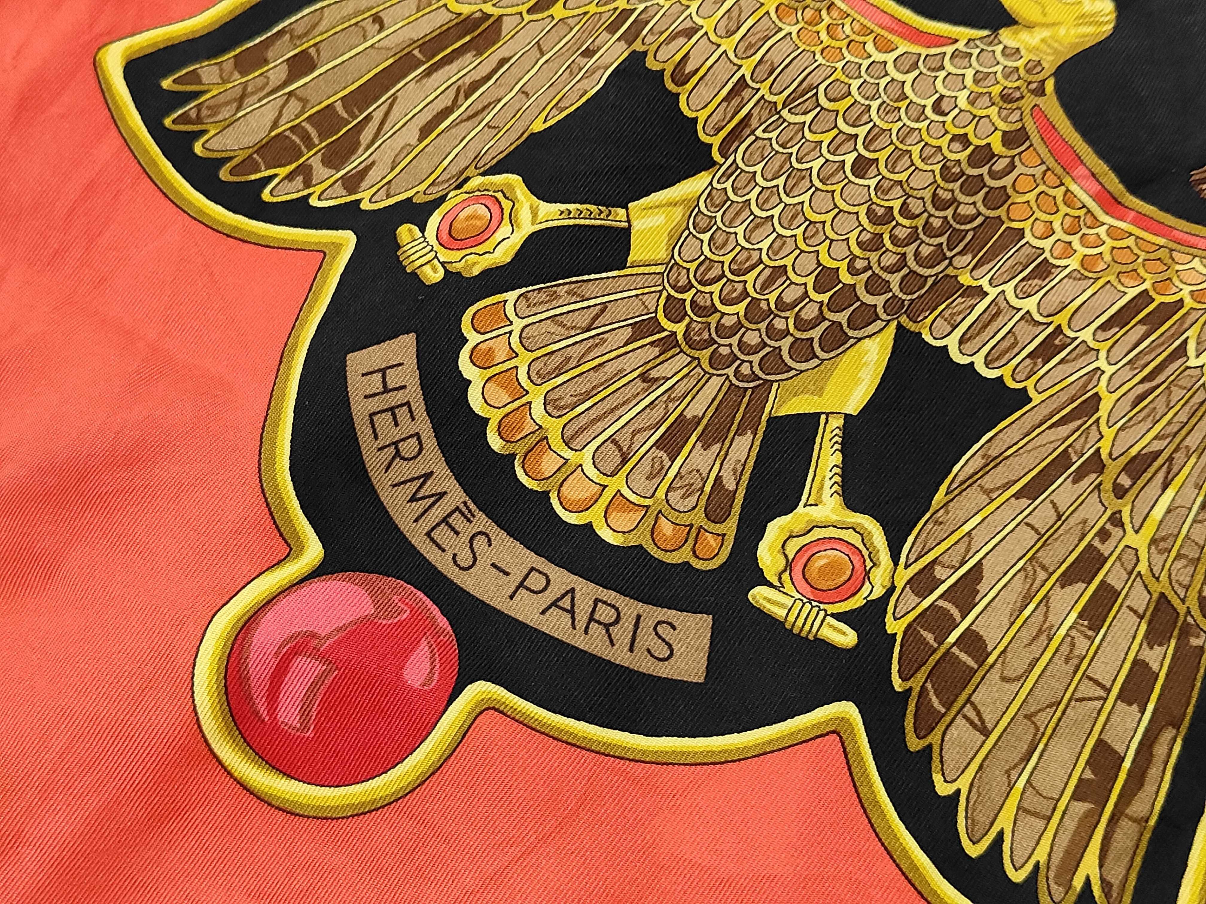 Vintage Hermes Egypte Black and Orange Silk Carre 90