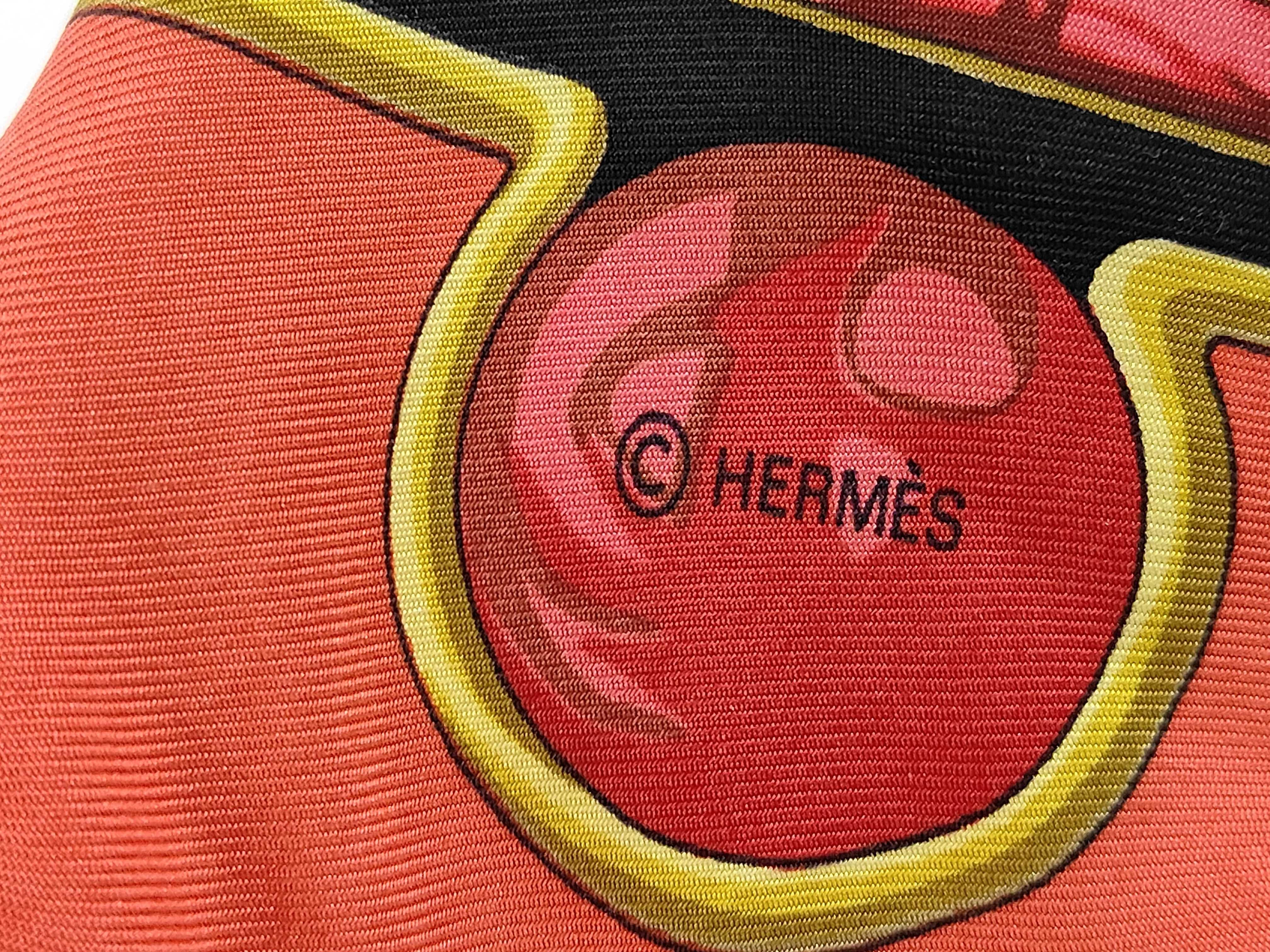 Vintage Hermes Egypte Black and Orange Silk Carre 90