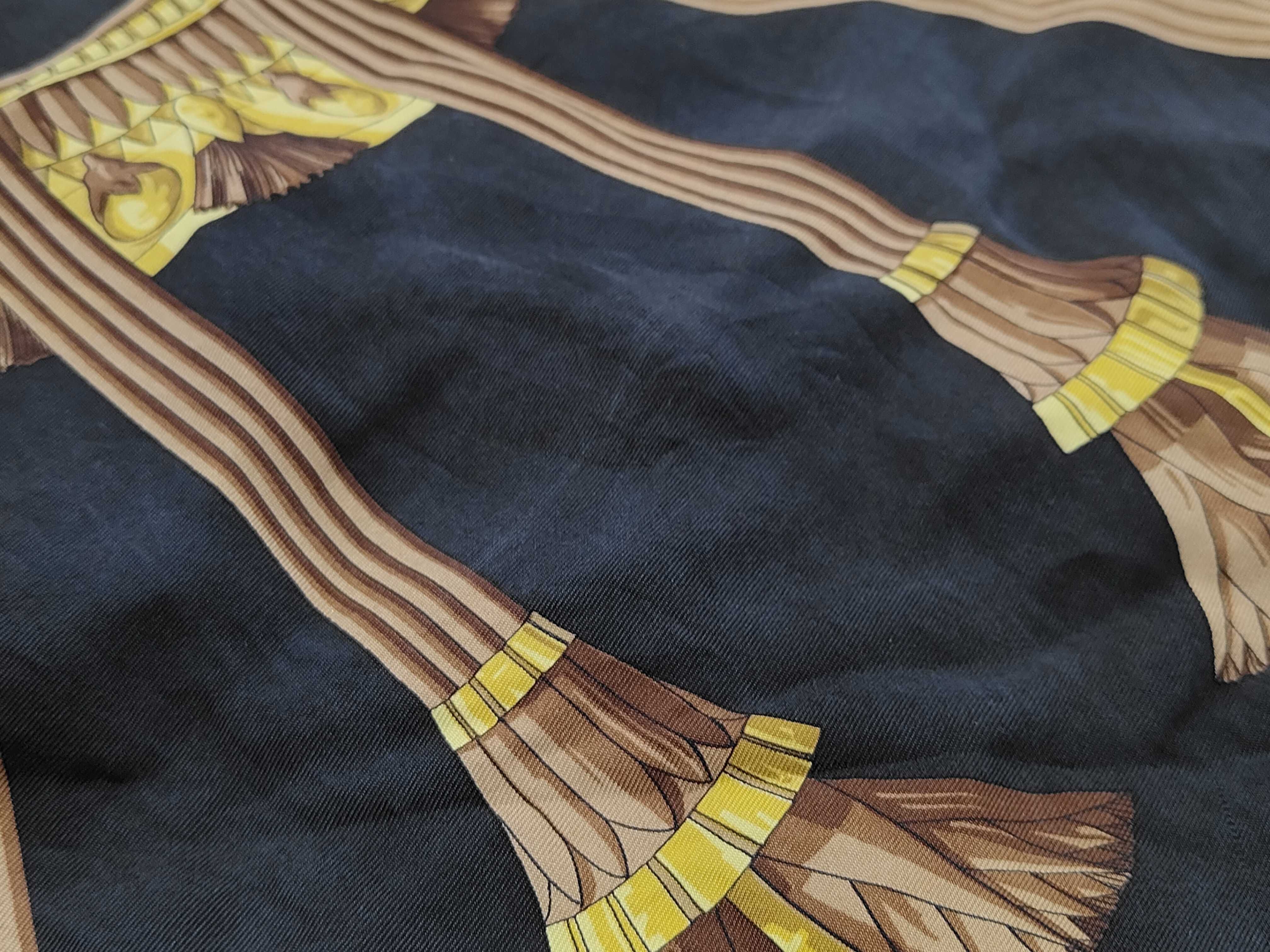 Vintage Hermes Egypte Black and Orange Silk Carre 90