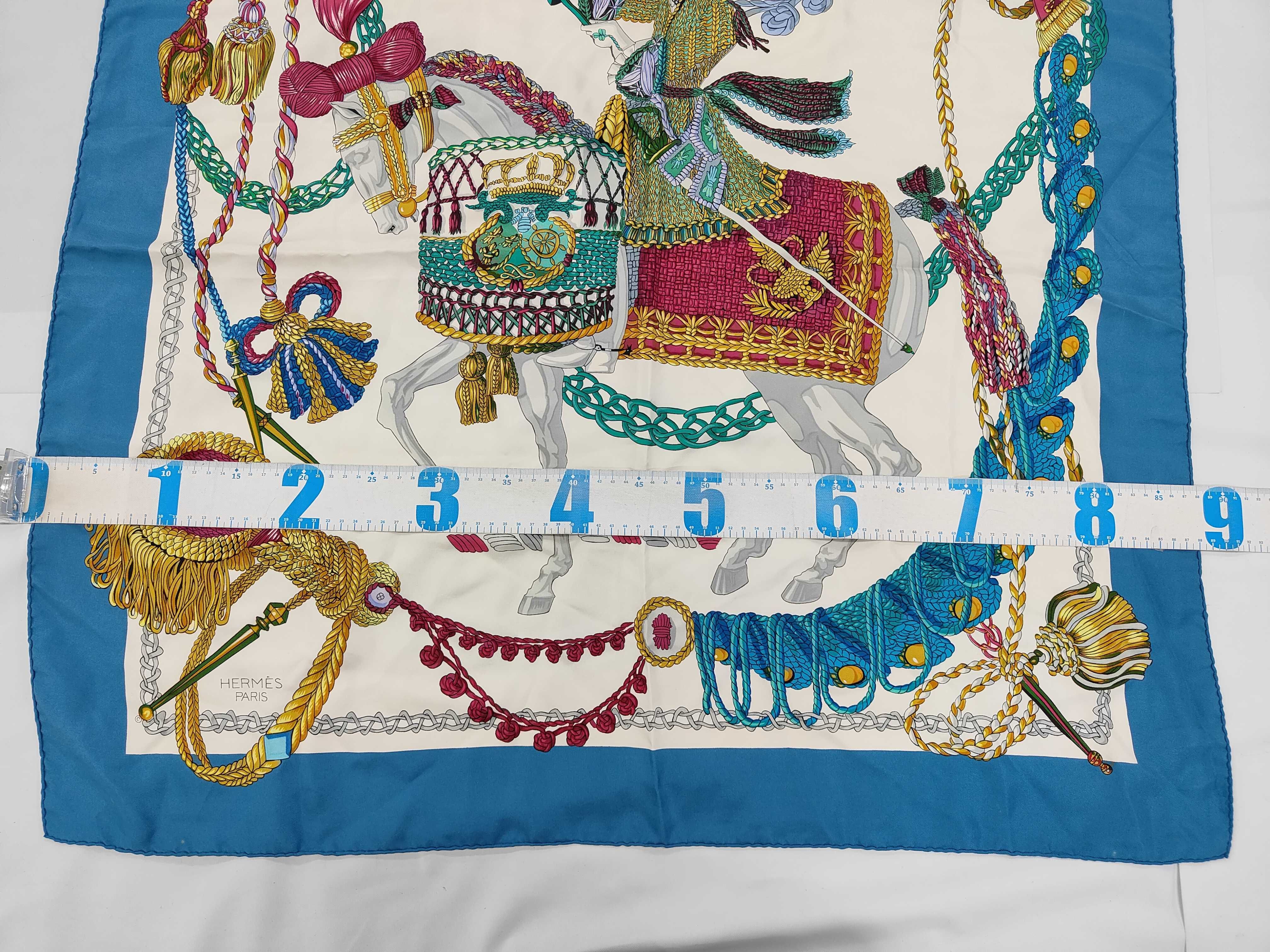 Vintage Hermes Blue Equestrian Motif Silk Carre 90
