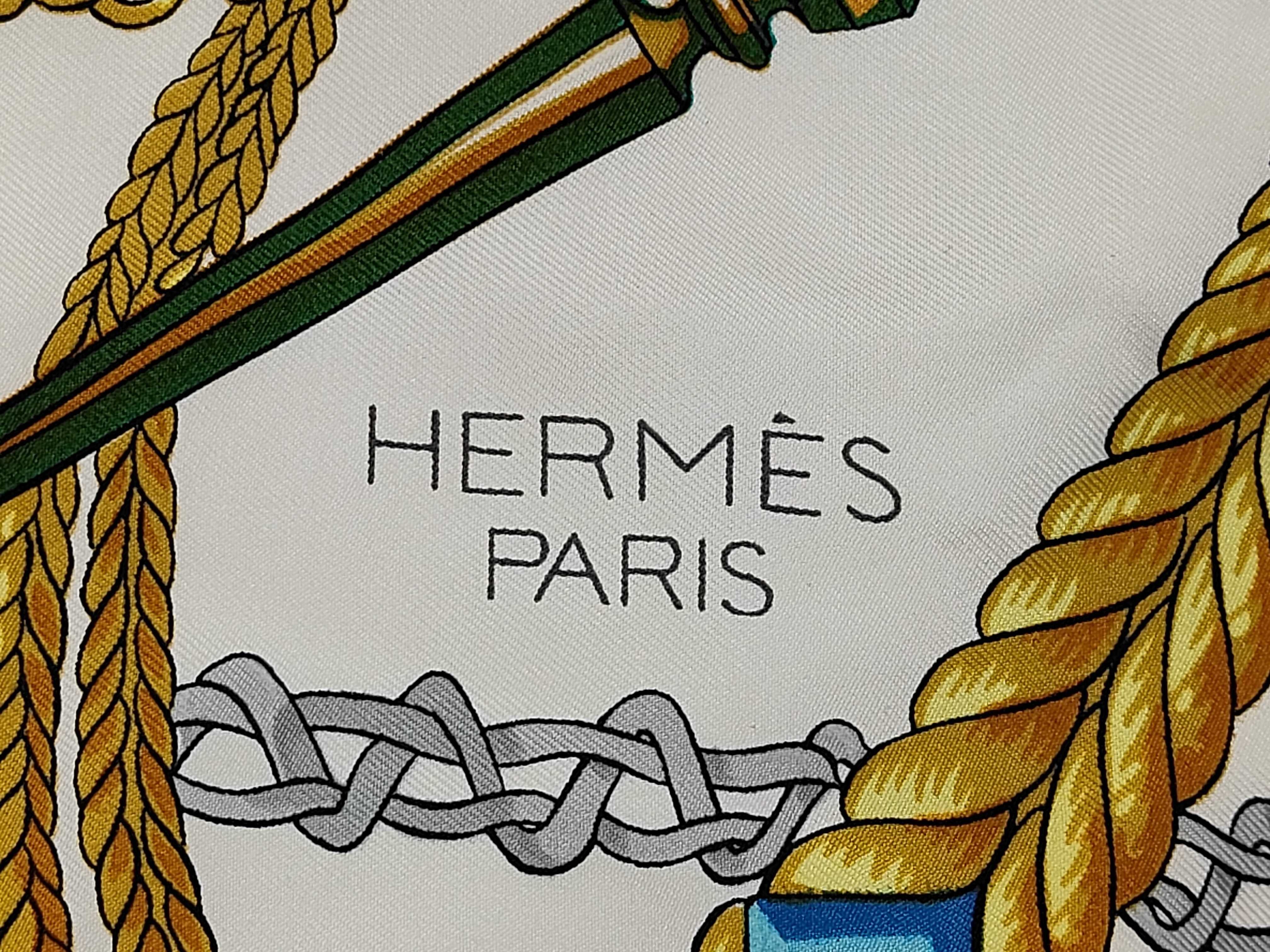 Vintage Hermes Blue Equestrian Motif Silk Carre 90
