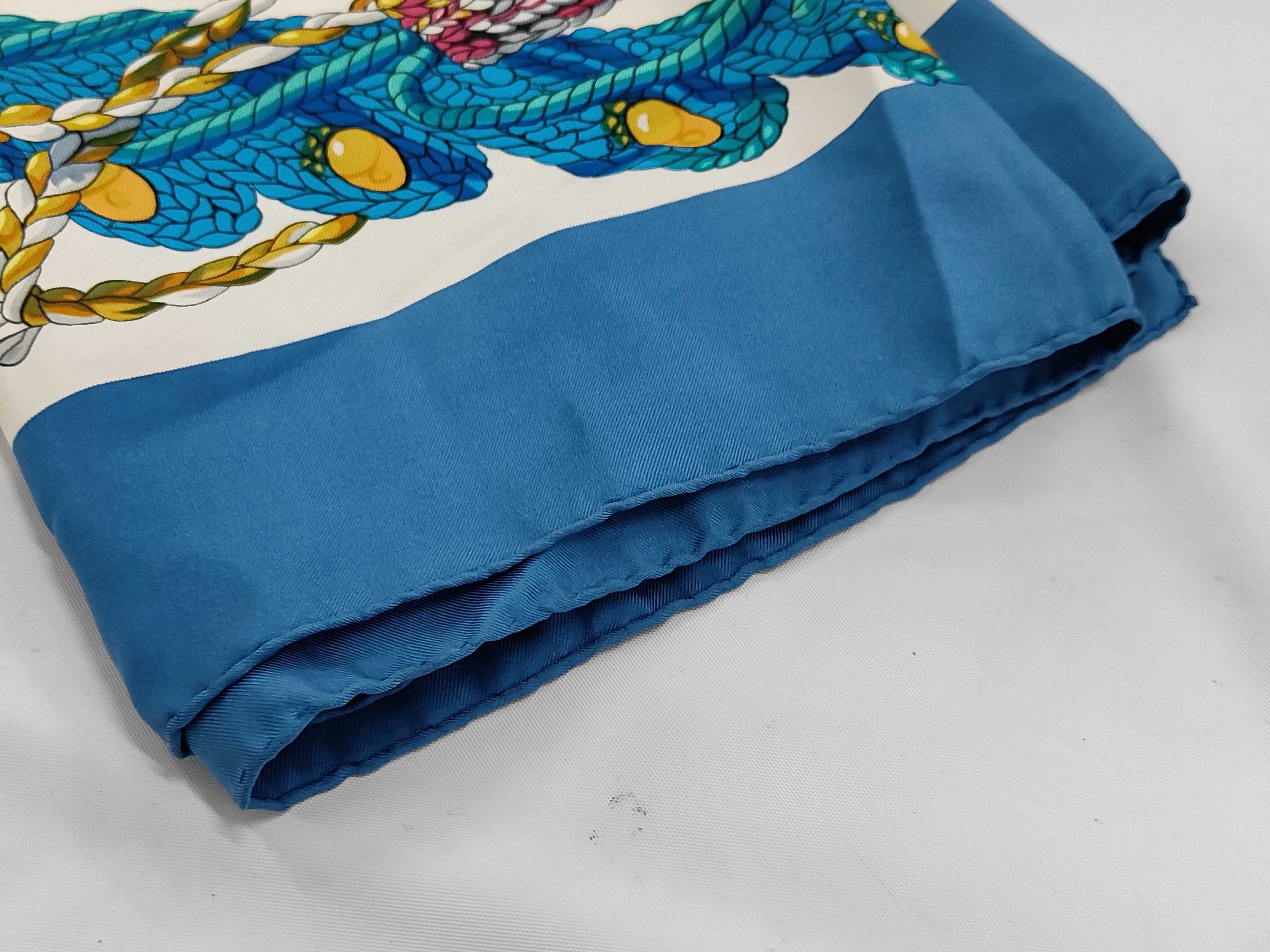 Vintage Hermes Blue Equestrian Motif Silk Carre 90