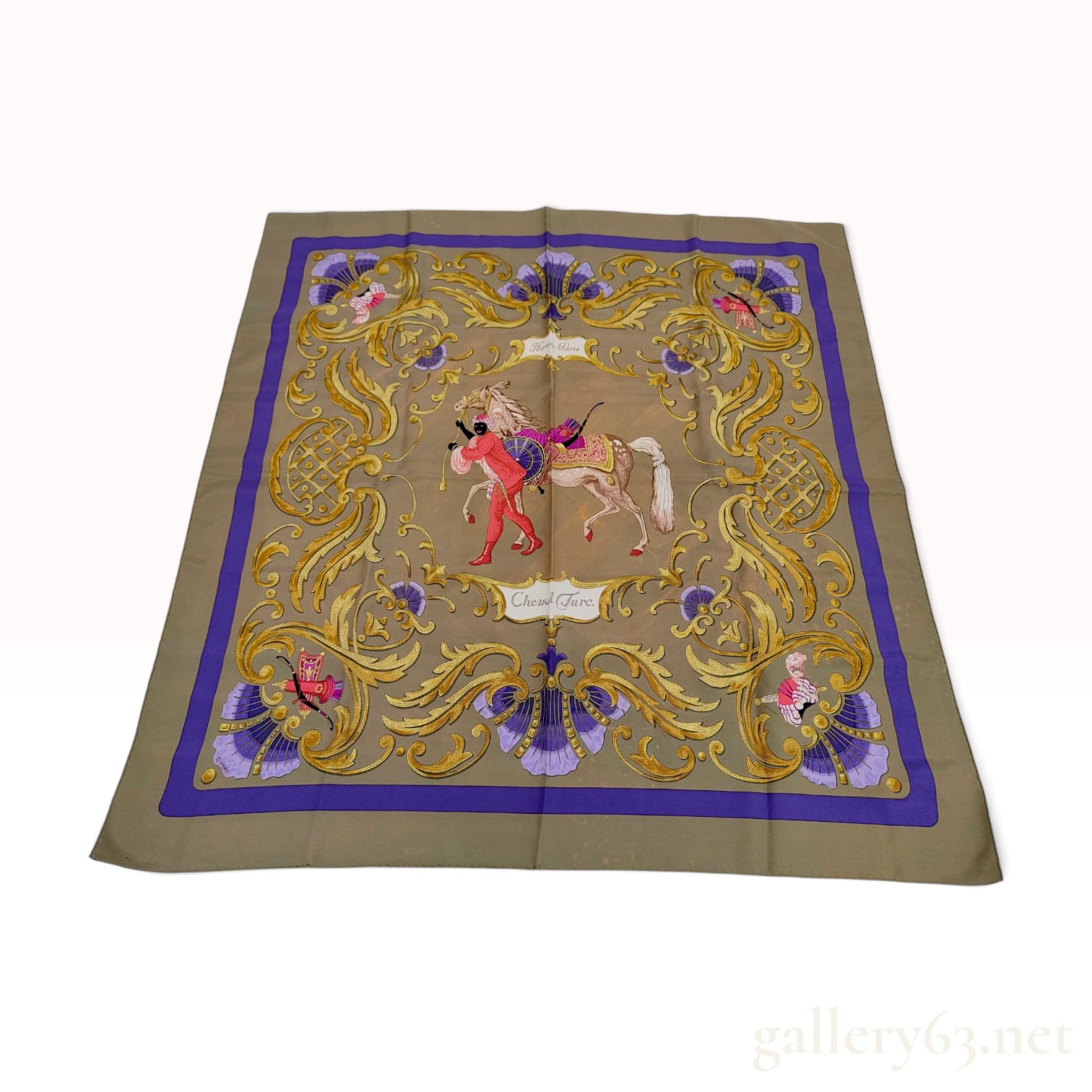 Vintage Hermes Cheval Turc Silk Carre 90