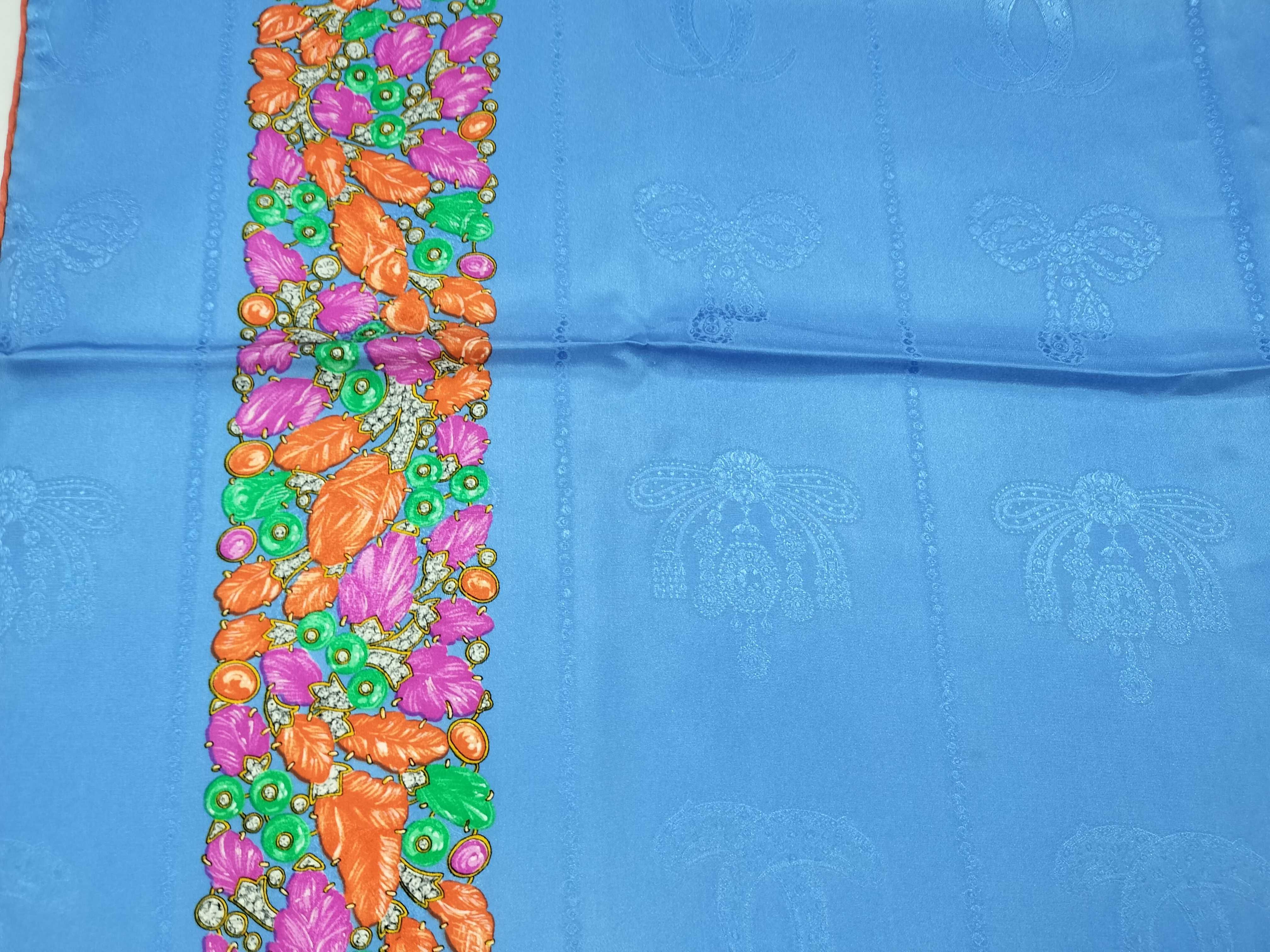 Vintage Must de Cartier Tutti Frutti Jeweled Blue Silk Carre 90 with Box