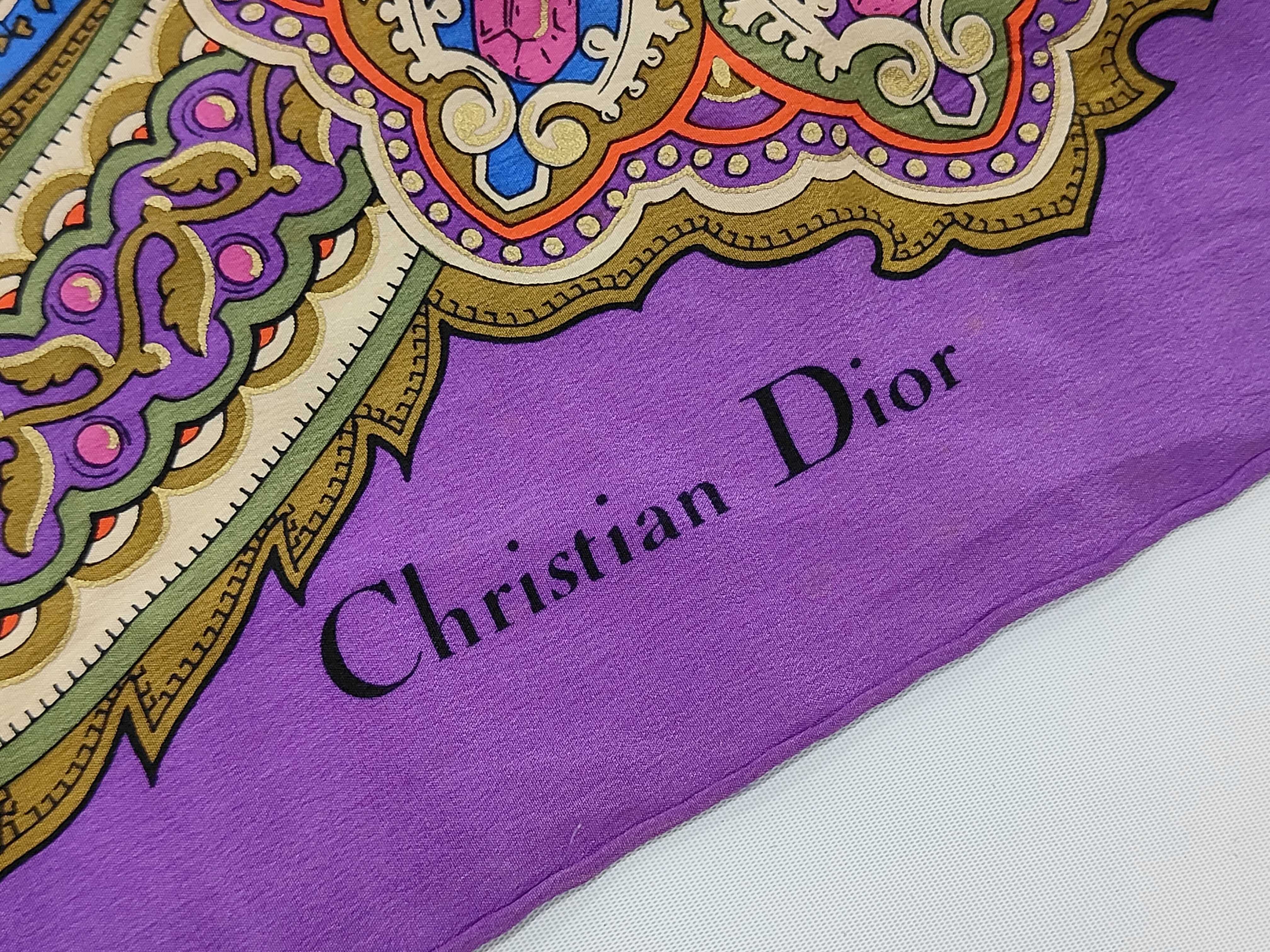 Vintage Christian Dior Paisley Medallion Purple Silk Scarf 90 cm