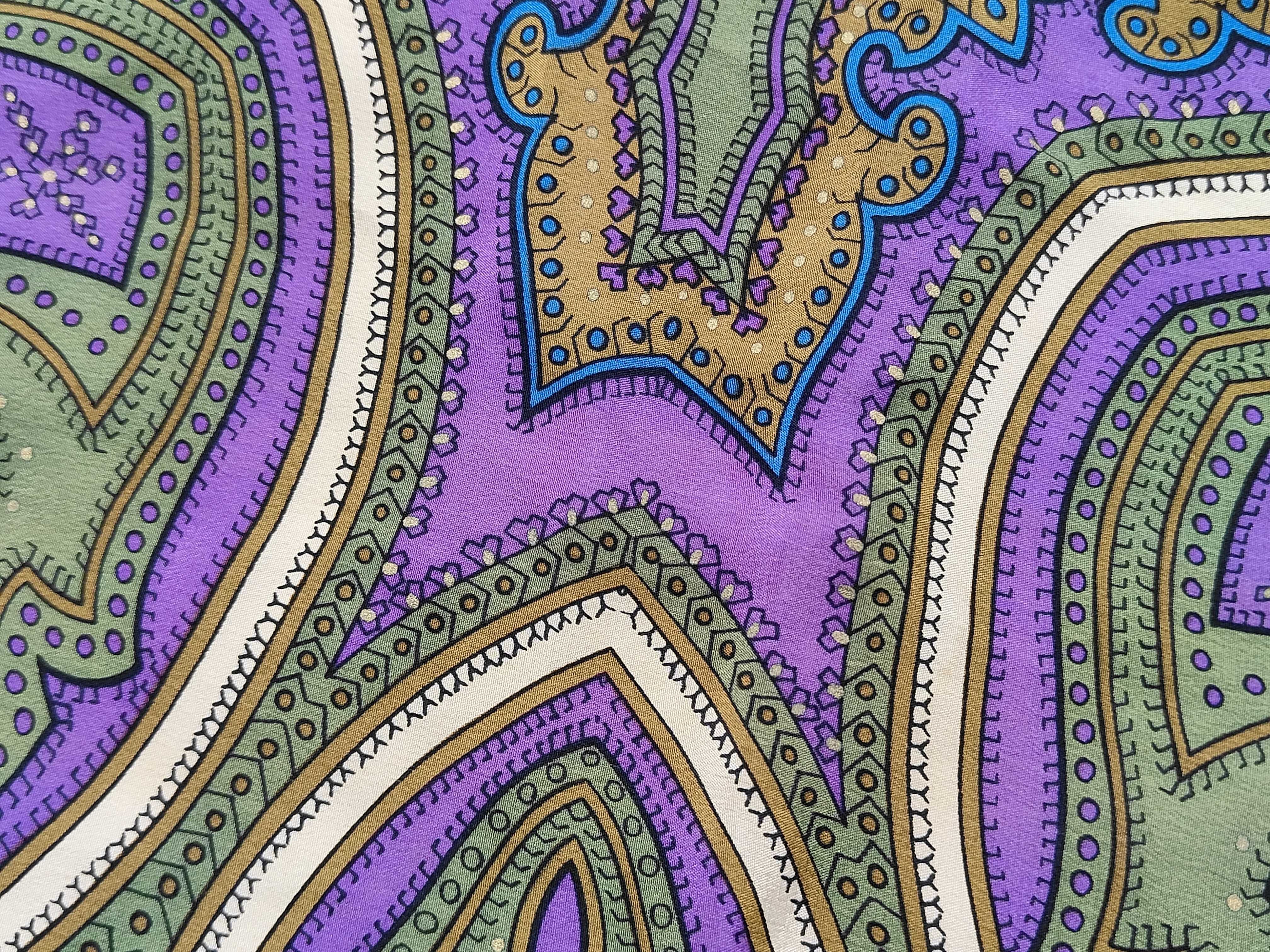 Vintage Christian Dior Paisley Medallion Purple Silk Scarf 90 cm