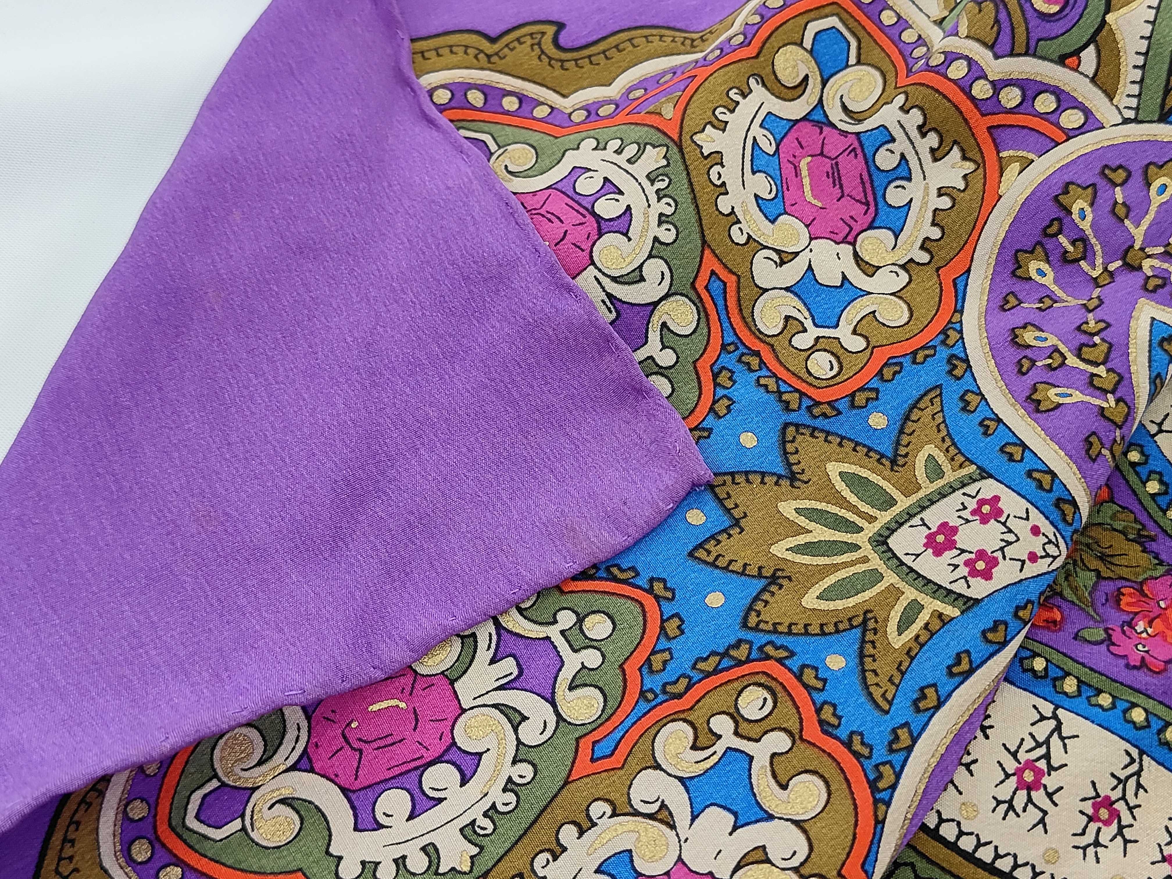 Vintage Christian Dior Paisley Medallion Purple Silk Scarf 90 cm
