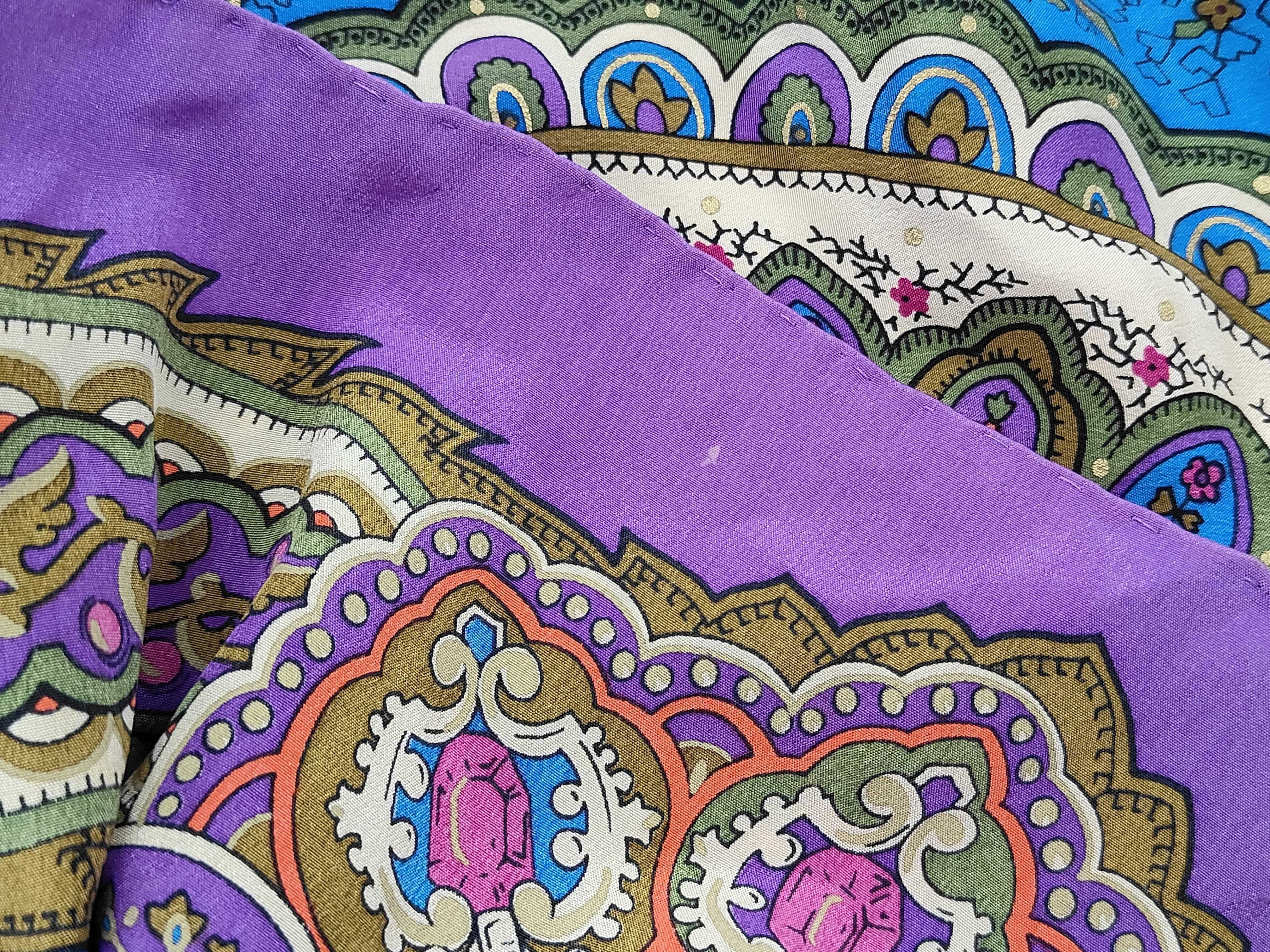 Vintage Christian Dior Paisley Medallion Purple Silk Scarf 90 cm