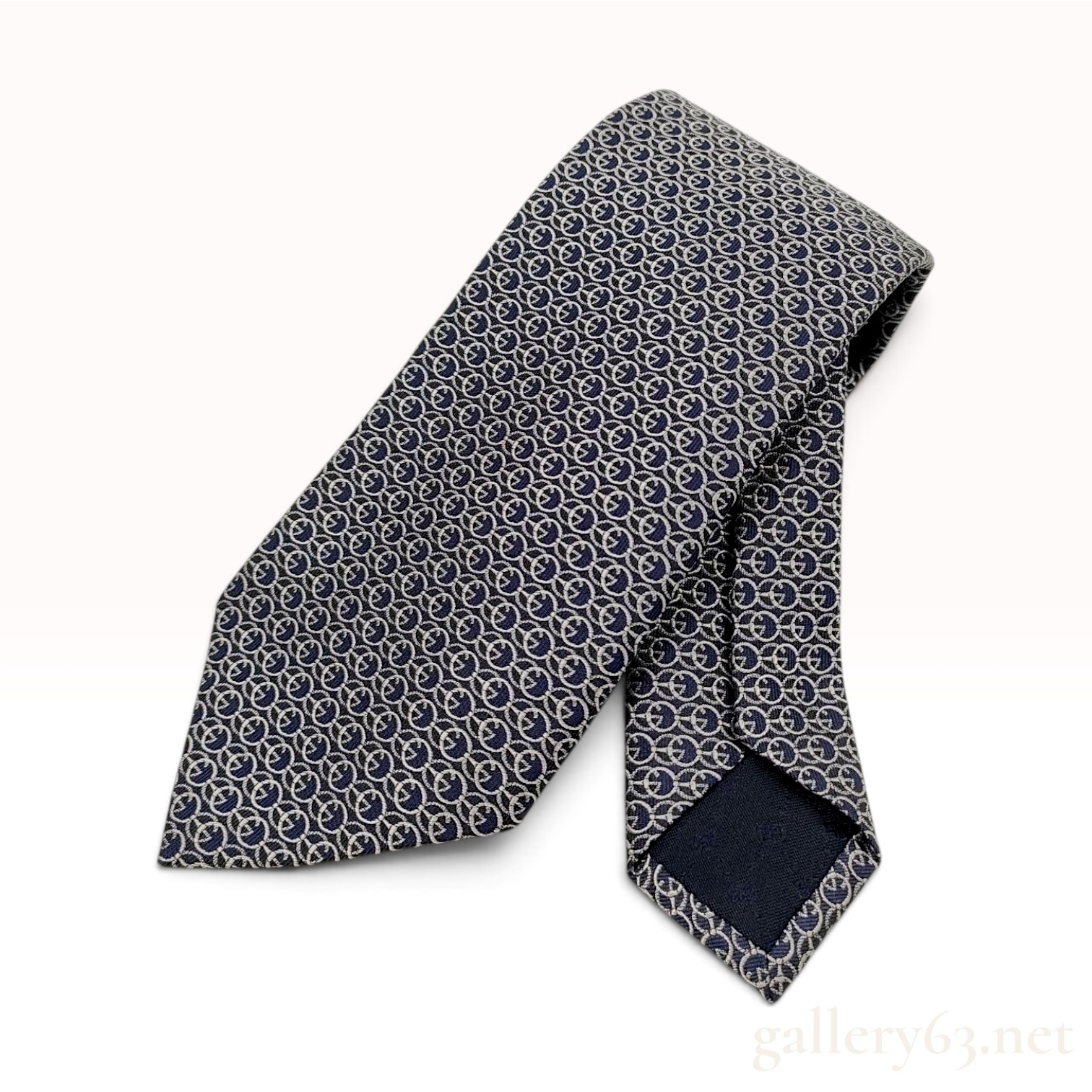 Gucci Interlocking G Chain-Link Navy Blue Silk Necktie