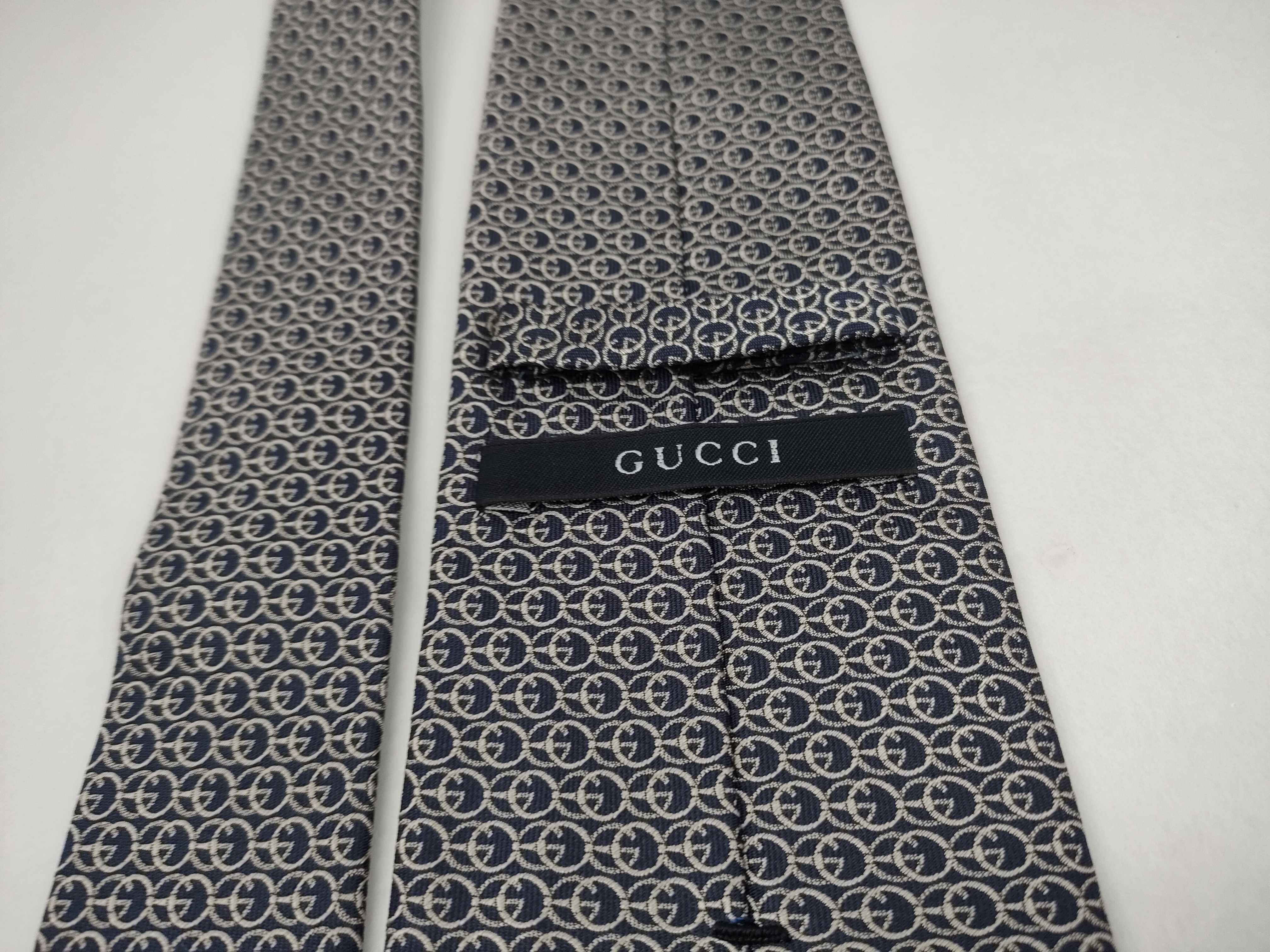 Gucci Interlocking G Chain-Link Navy Blue Silk Necktie
