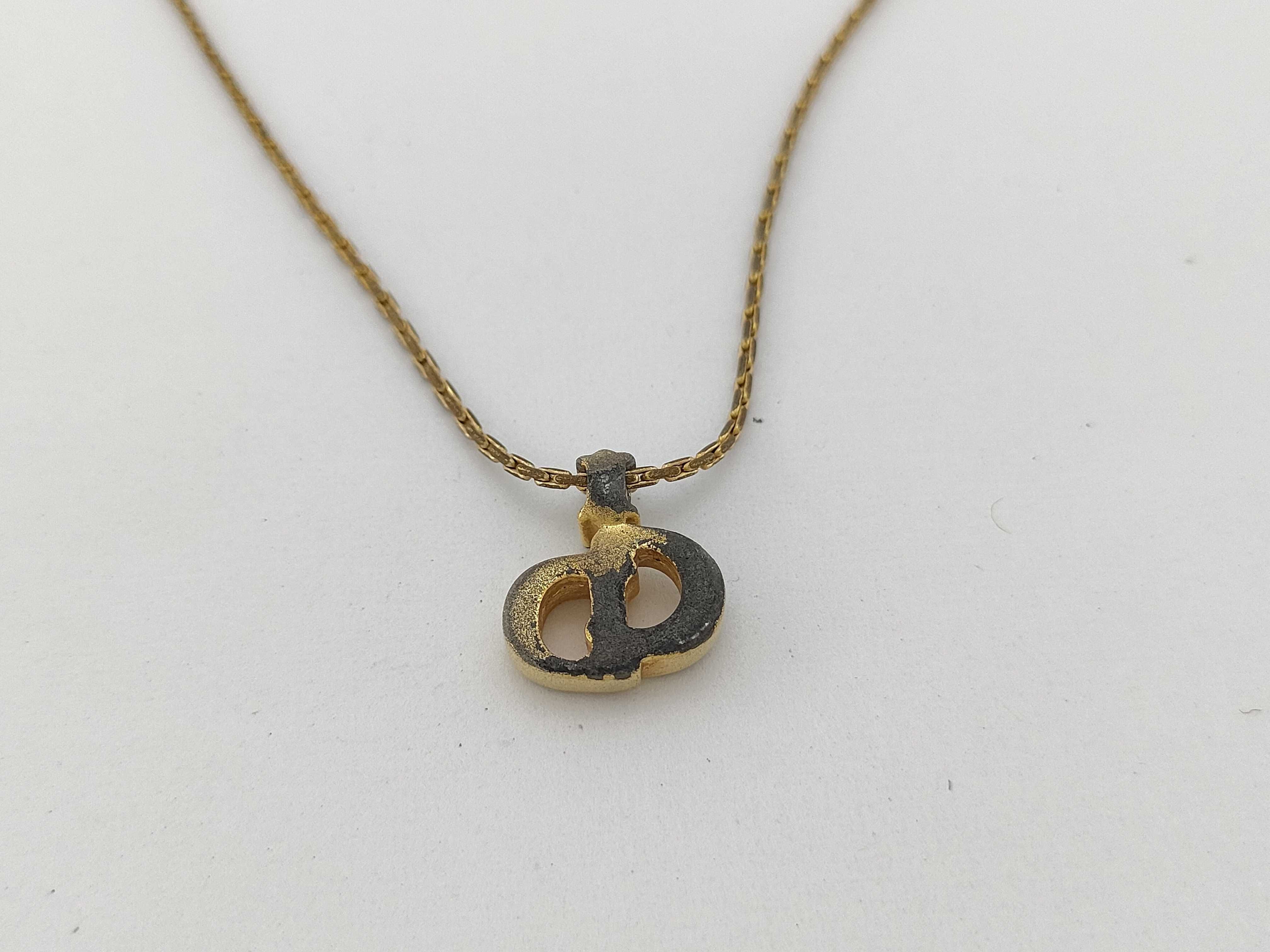 Vintage Christian Dior CD Logo Gold Plated Rhinestone Pendant Necklace