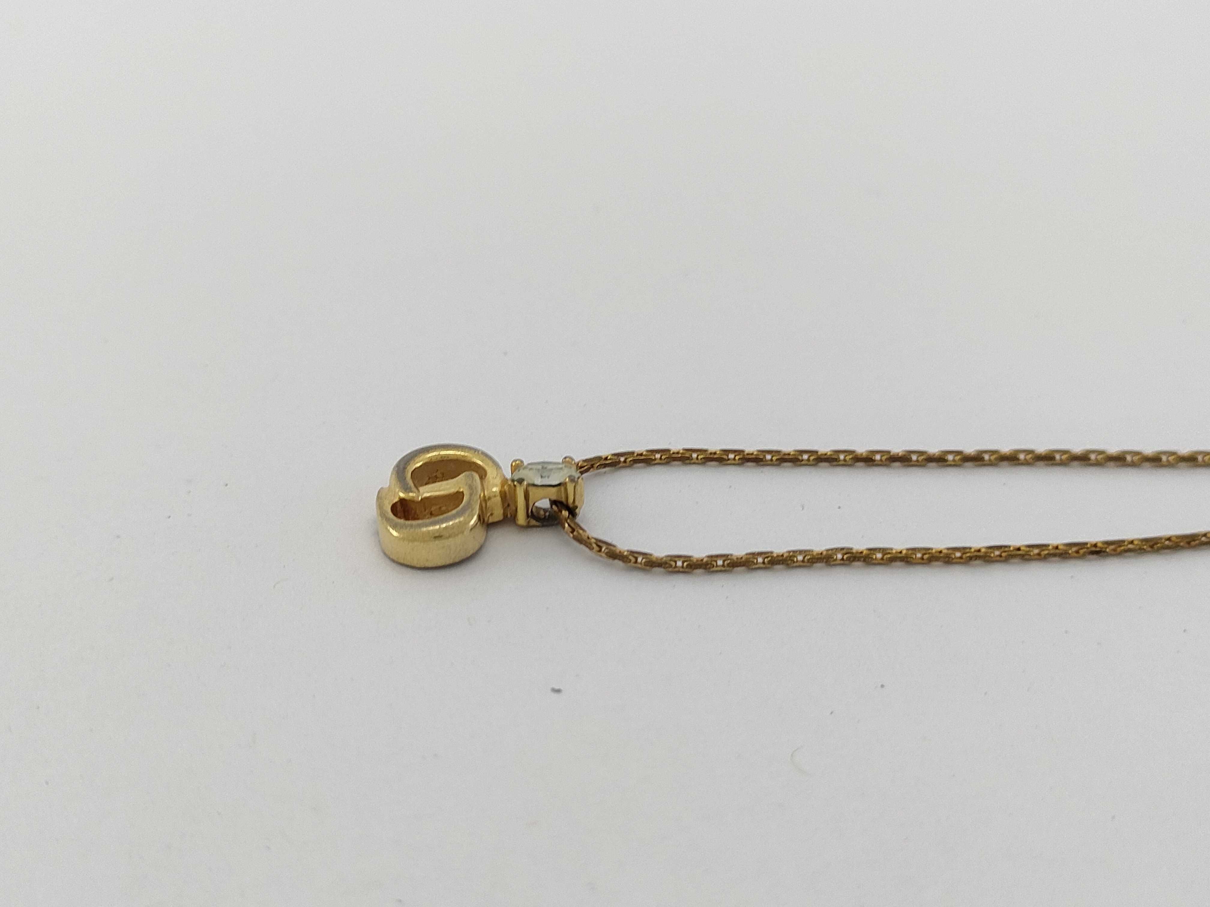 Vintage Christian Dior CD Logo Gold Plated Rhinestone Pendant Necklace