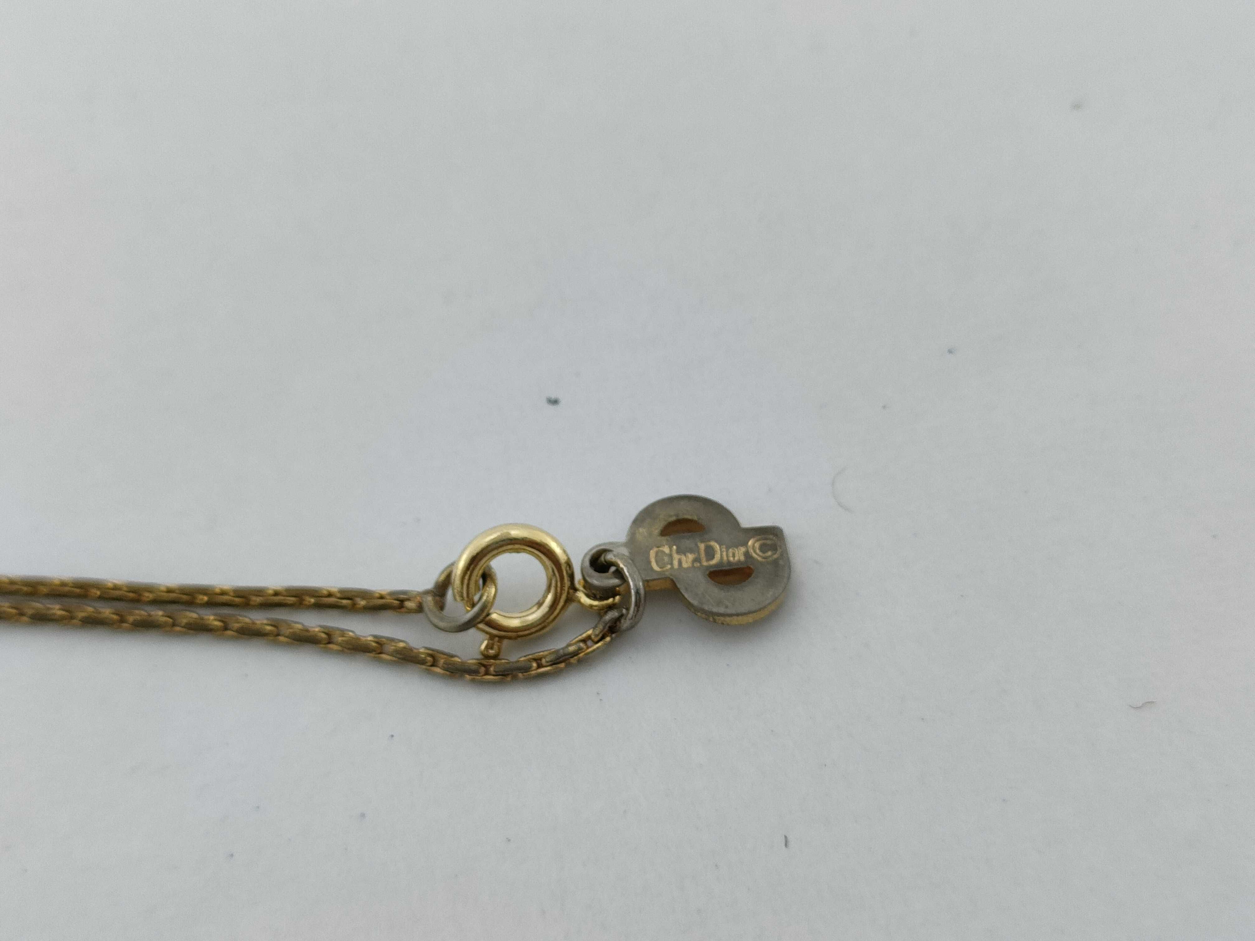Vintage Christian Dior CD Logo Gold Plated Rhinestone Pendant Necklace