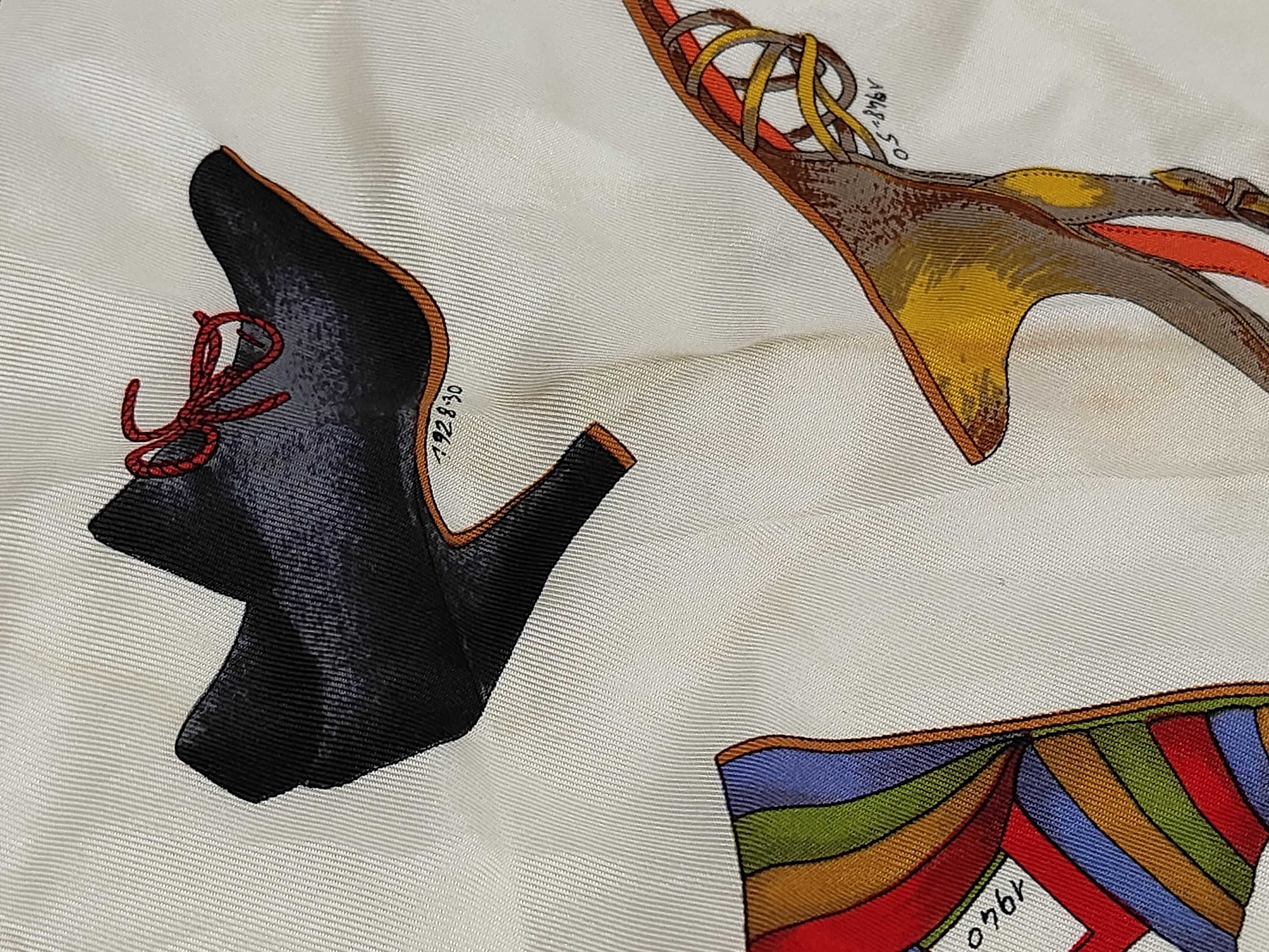 Vintage Salvatore Ferragamo Historical Shoe Print Navy and Cream Silk Carre 90