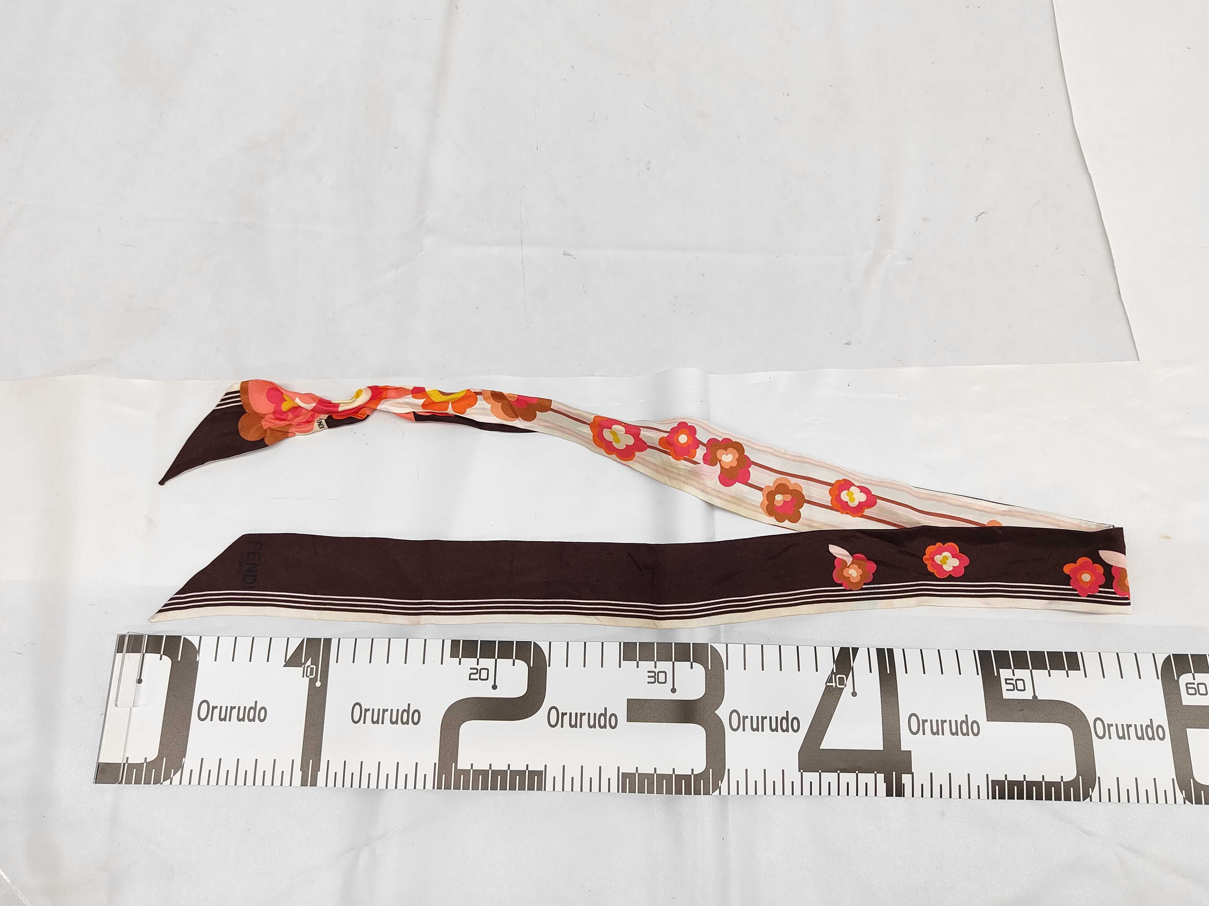 Fendi Retro Floral and Brown Silk Wrappy Scarf 108 cm
