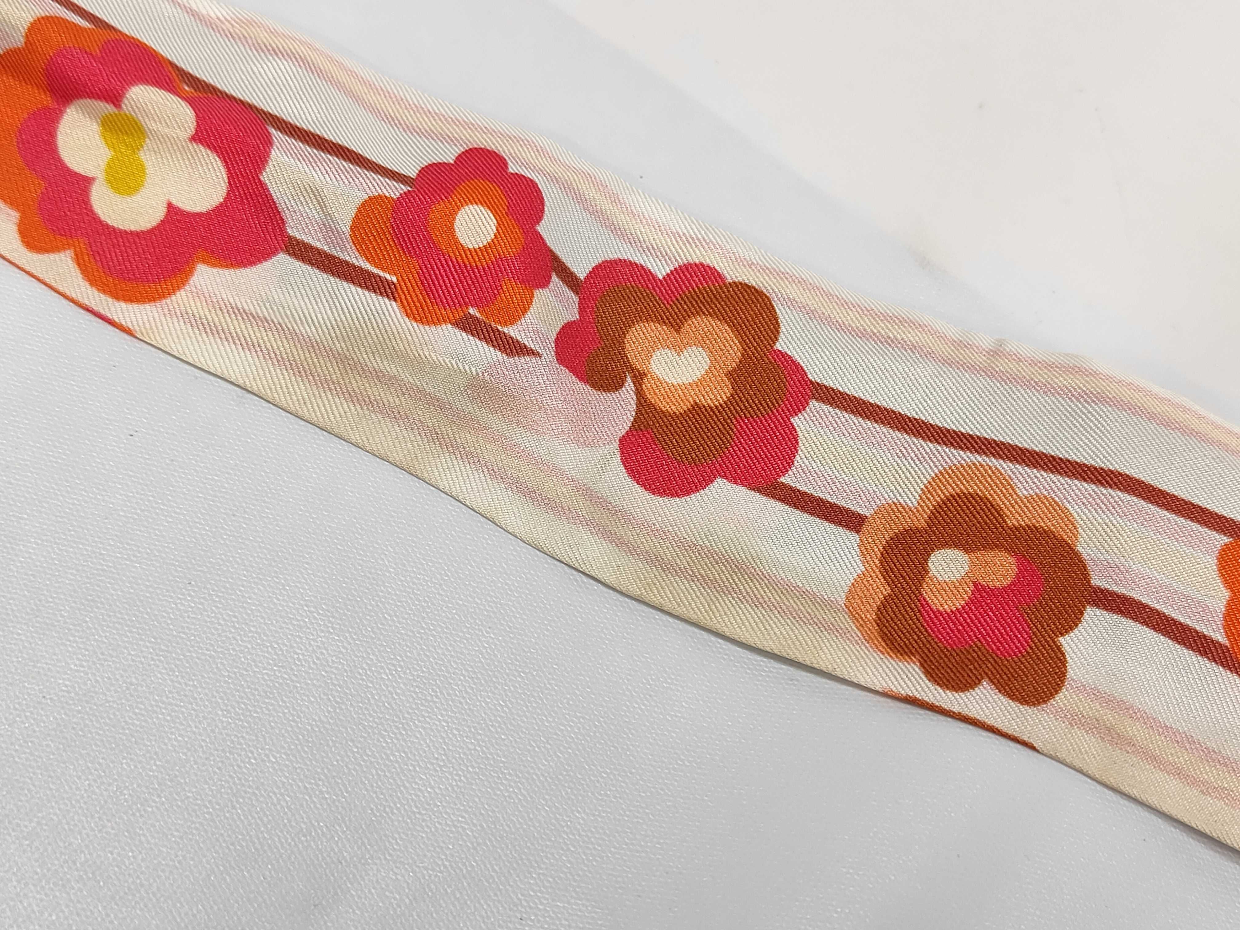 Fendi Retro Floral and Brown Silk Wrappy Scarf 108 cm