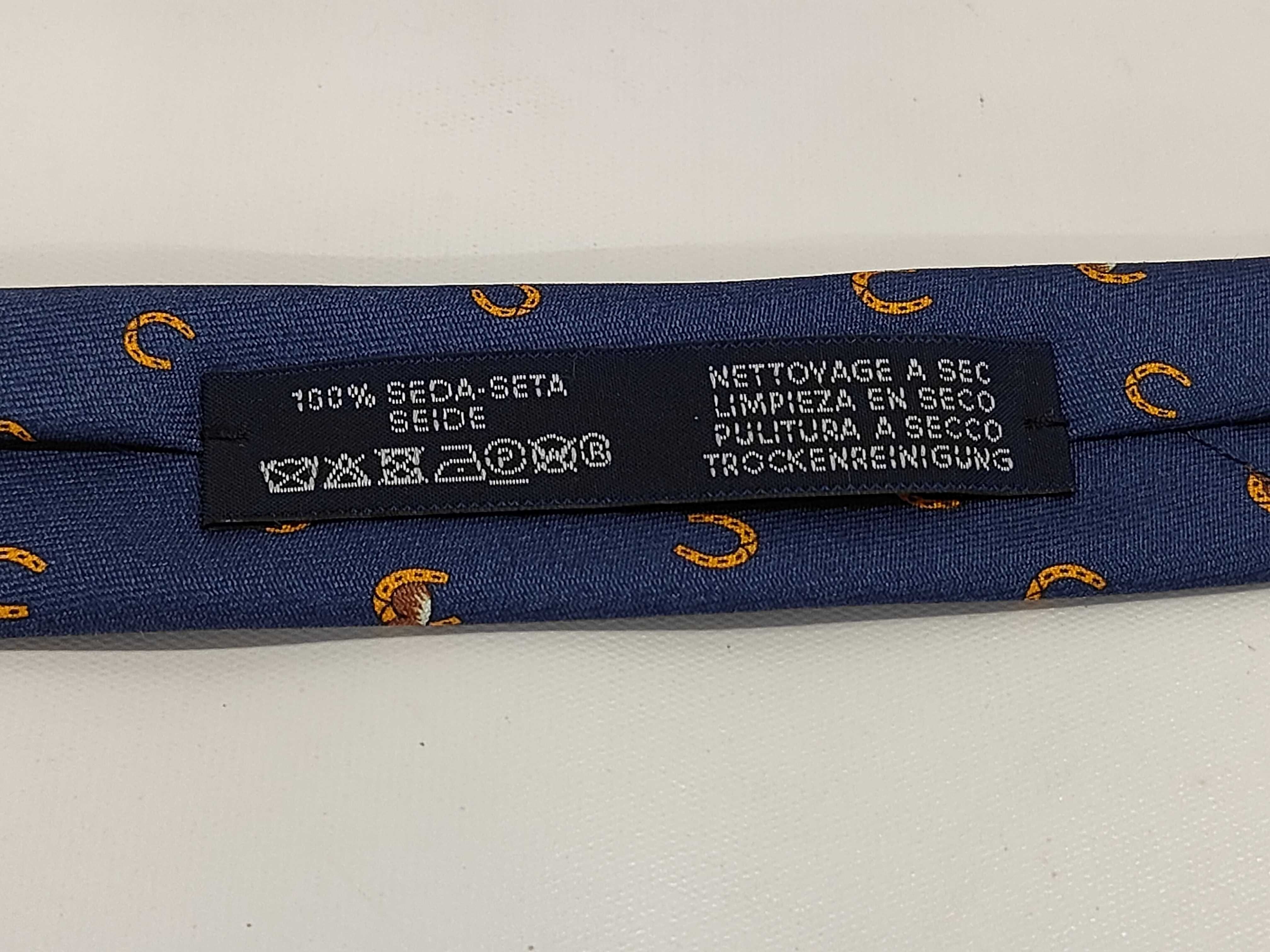 Hermes 6365 HA Navy Blue Horseshoe and Hound Motif Silk Tie