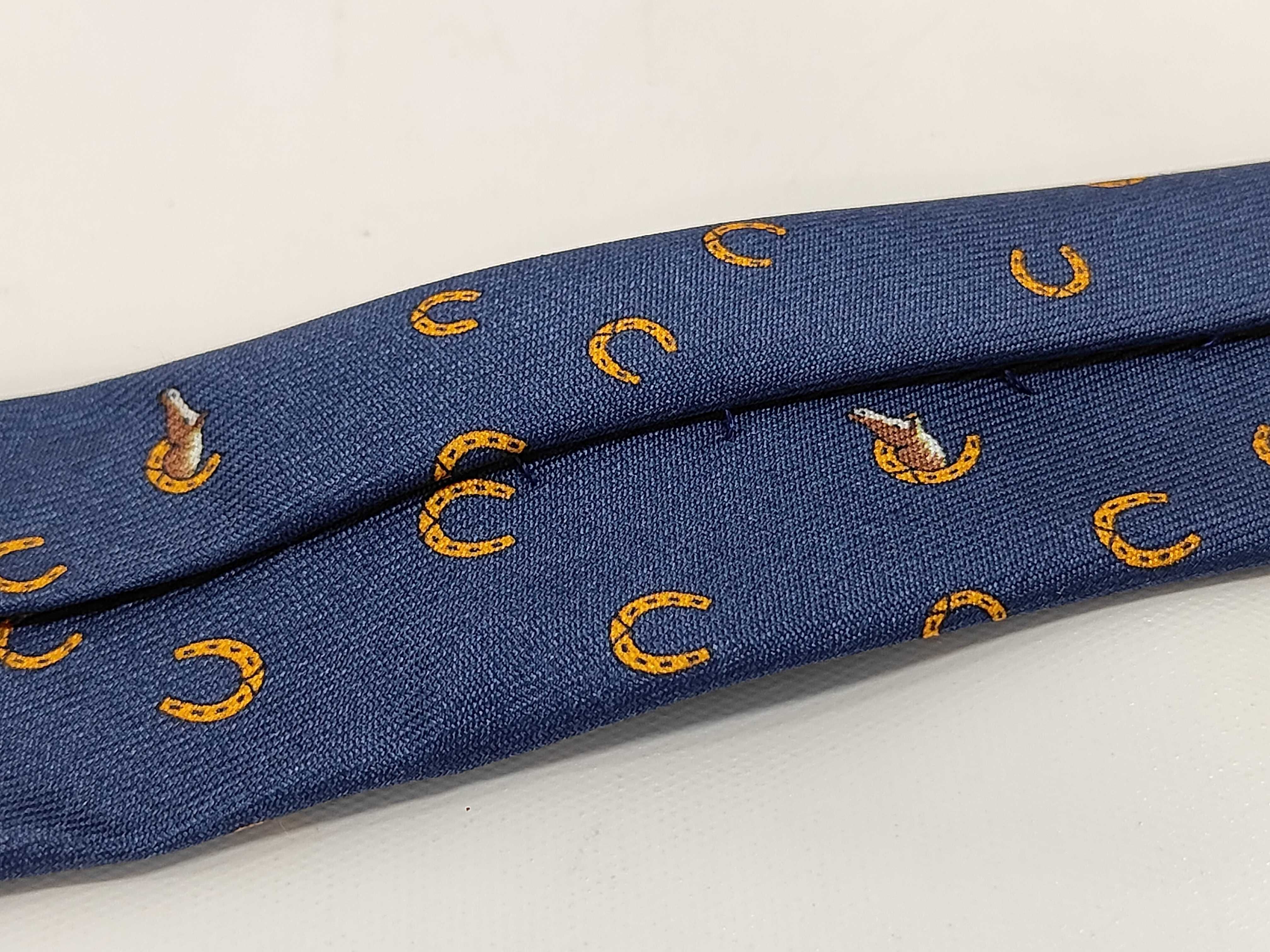 Hermes 6365 HA Navy Blue Horseshoe and Hound Motif Silk Tie