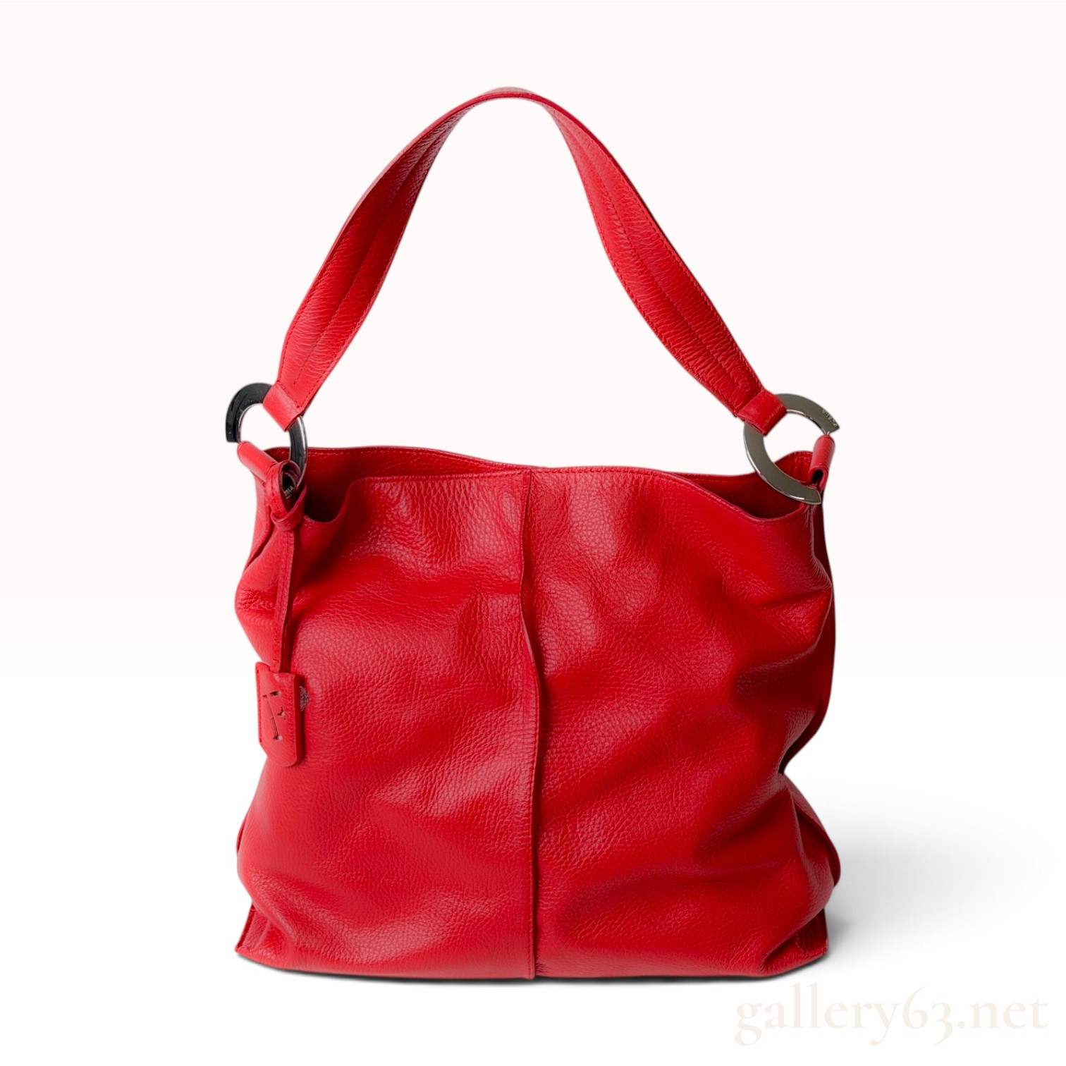 Furla Red Pebbled Leather Large Hobo Shoulder Bag