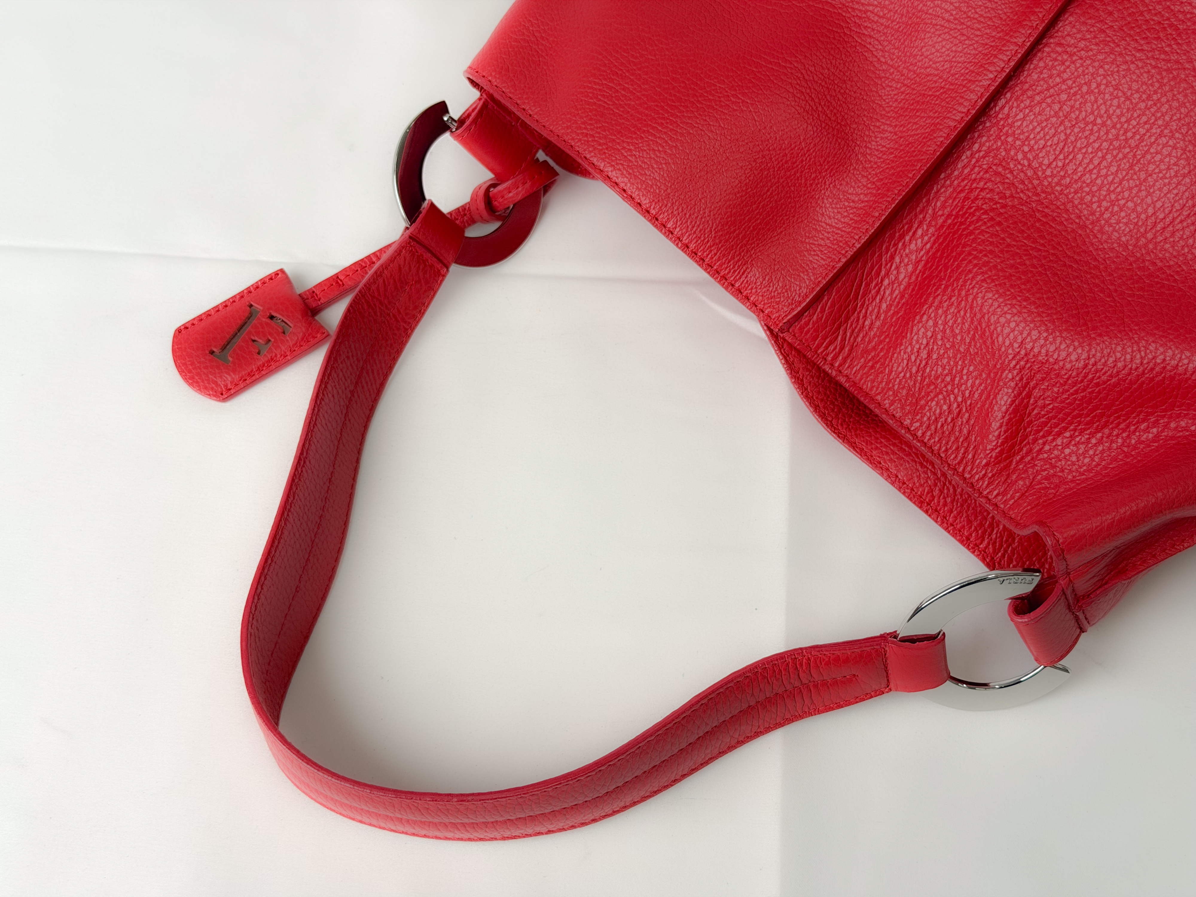 Furla Red Pebbled Leather Large Hobo Shoulder Bag
