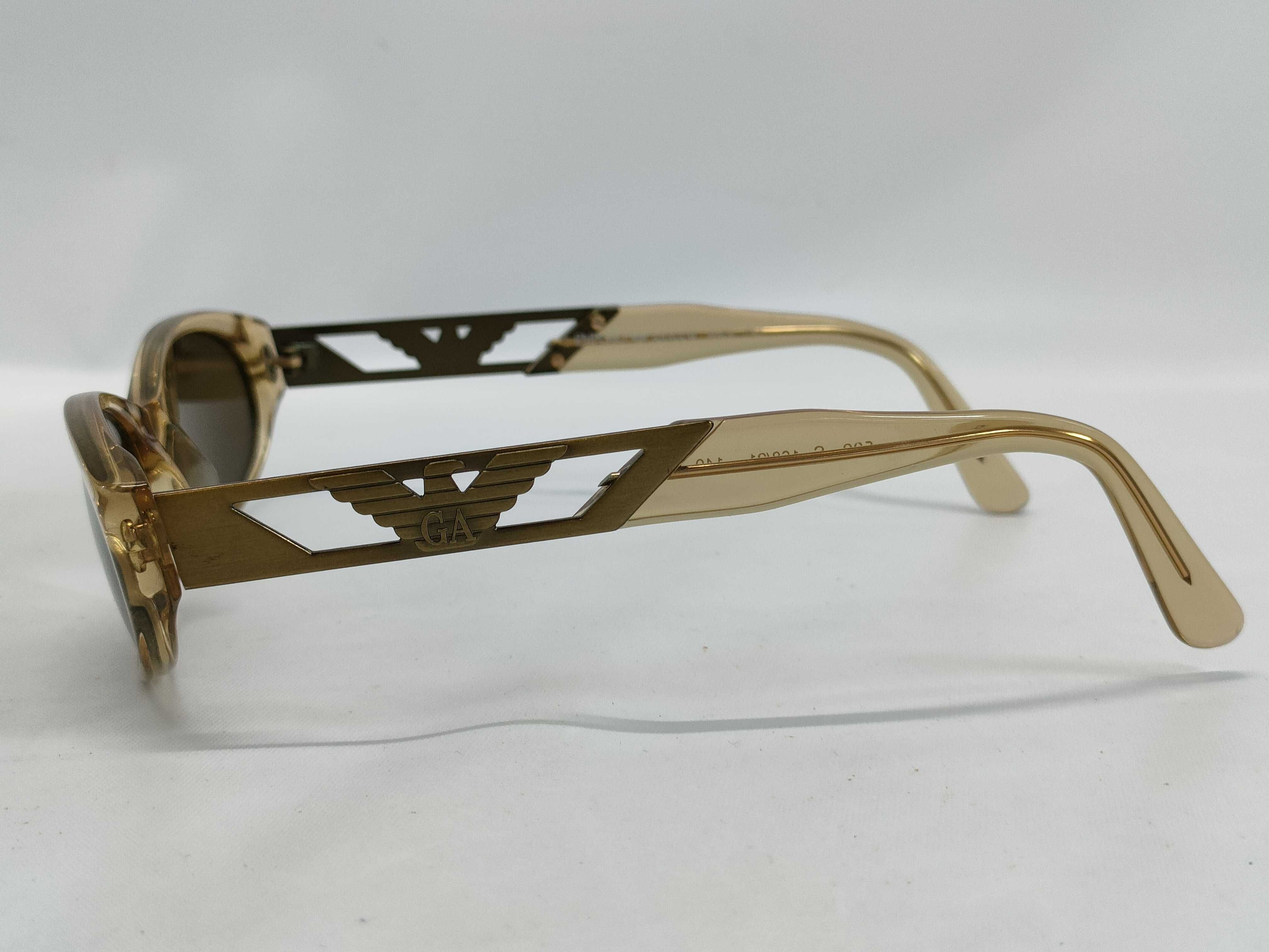 Vintage Emporio Armani 532-S Amber Acetate and Gold Metal Oval Sunglasses