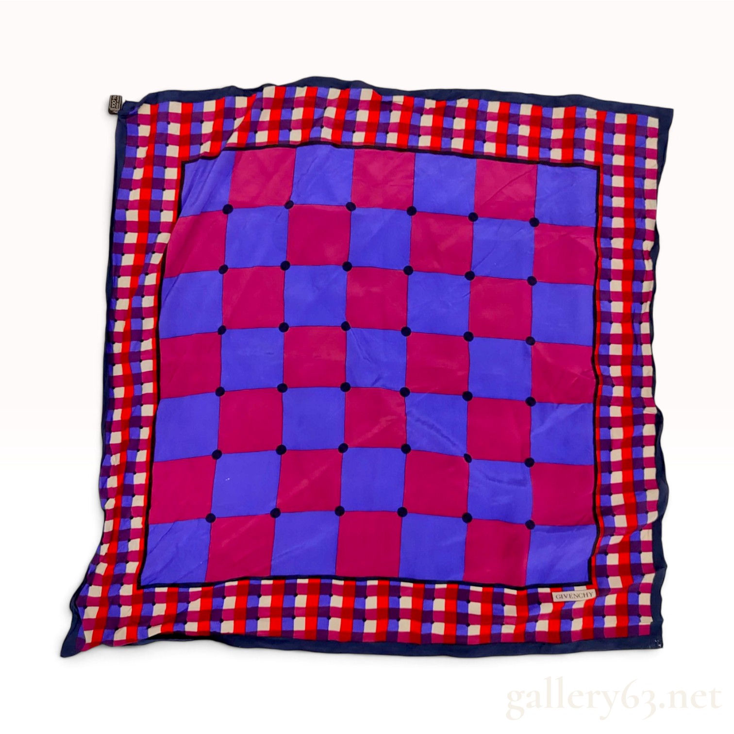 Vintage Givenchy Geometric Checkerboard Silk Carre 90
