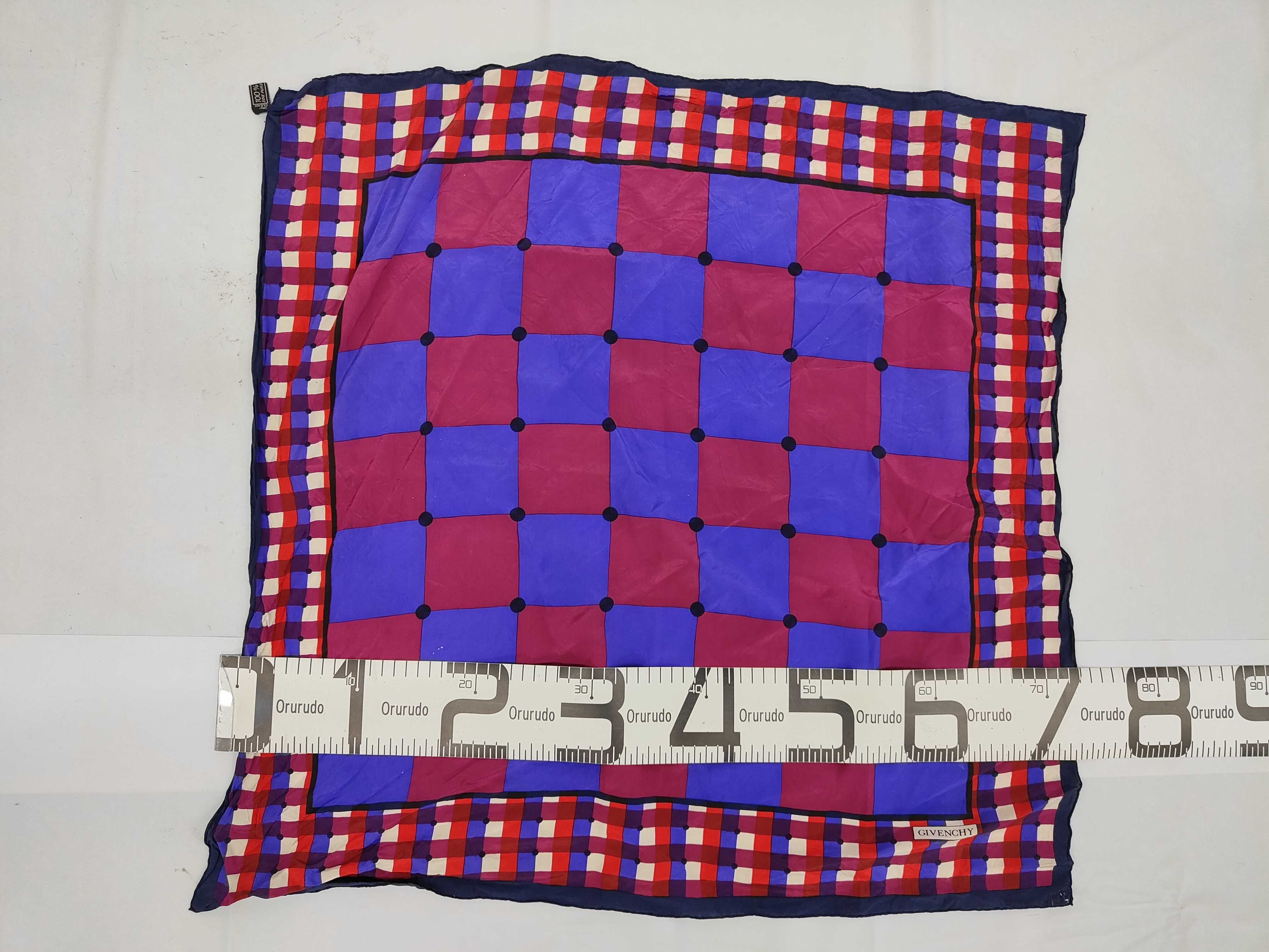 Vintage Givenchy Geometric Checkerboard Silk Carre 90