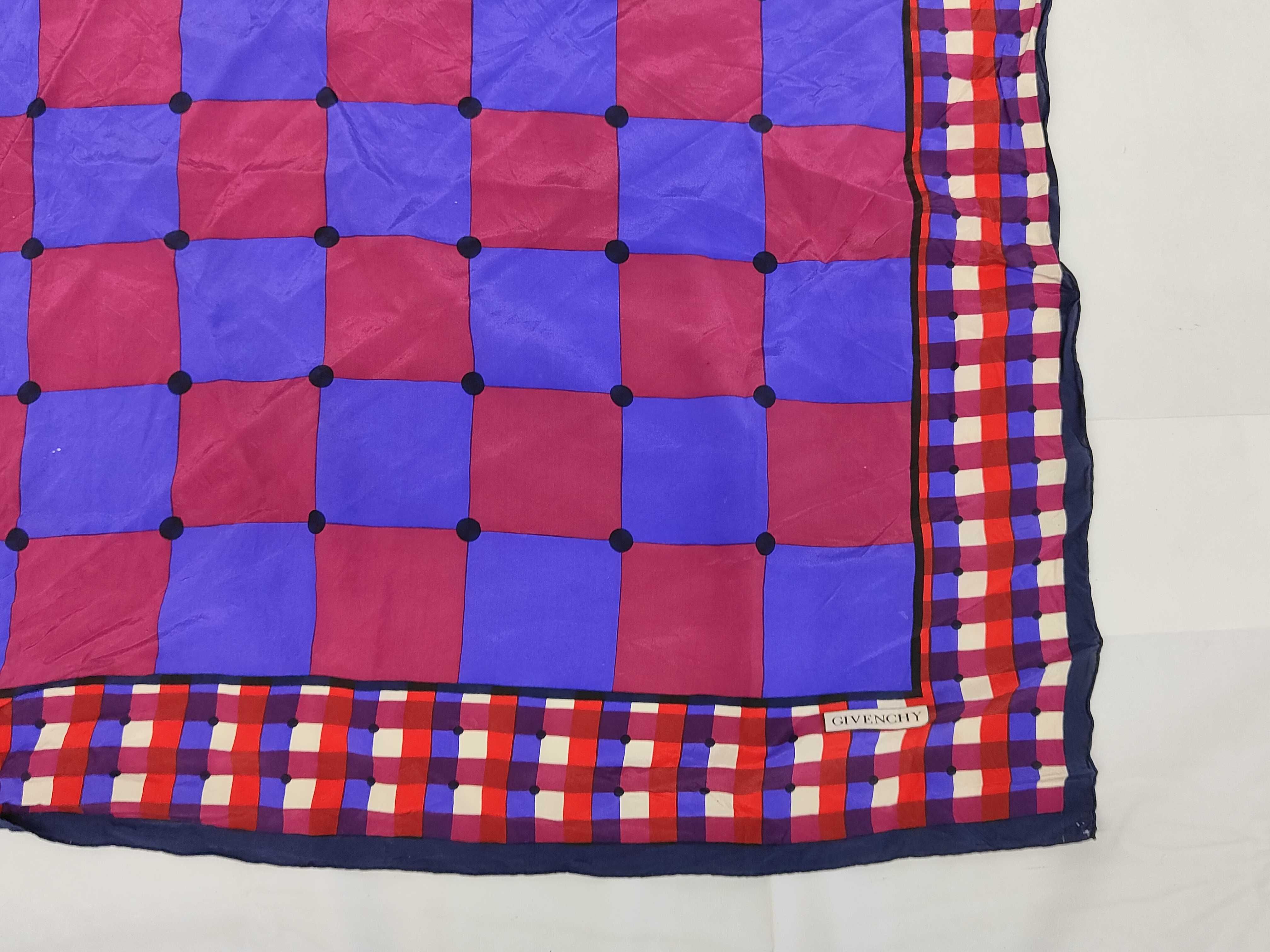 Vintage Givenchy Geometric Checkerboard Silk Carre 90