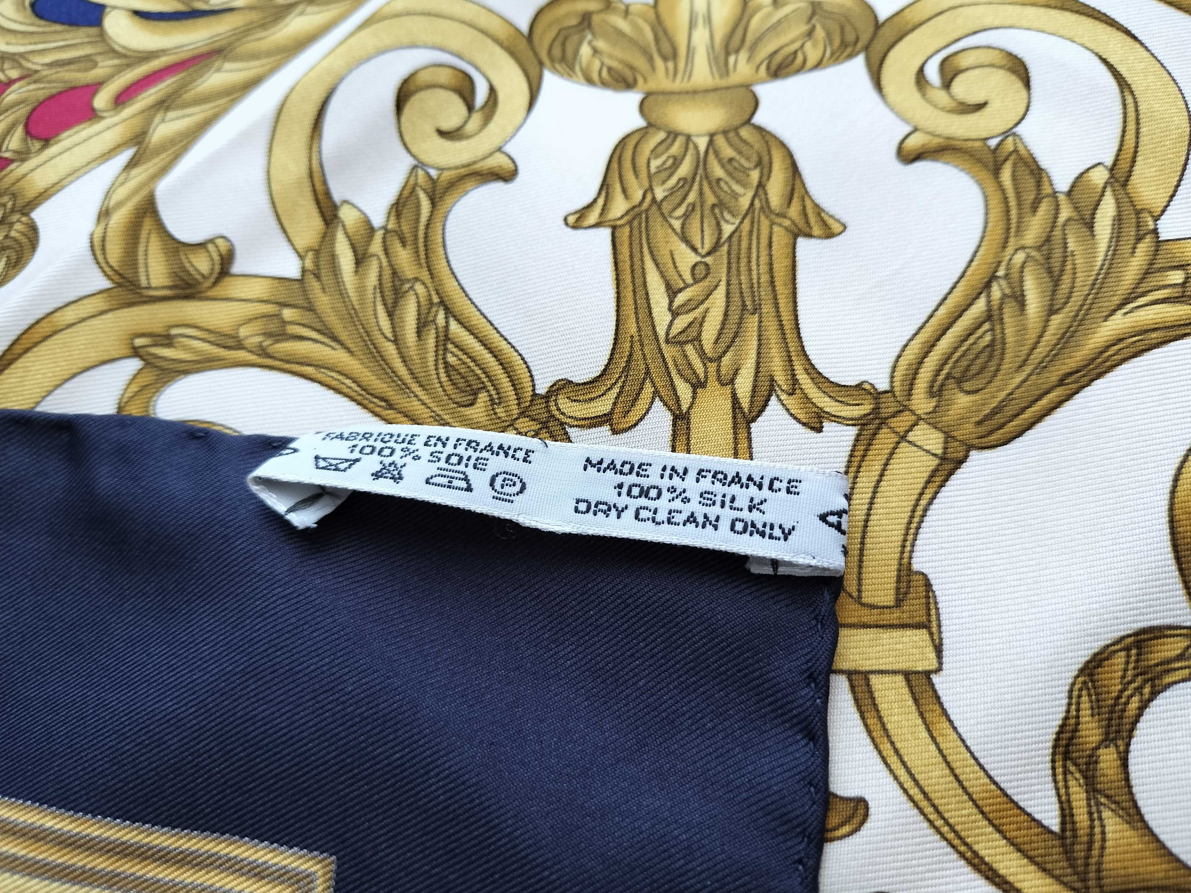 Vintage Hermes Les Tuileries Navy and Magenta Silk Carre 90