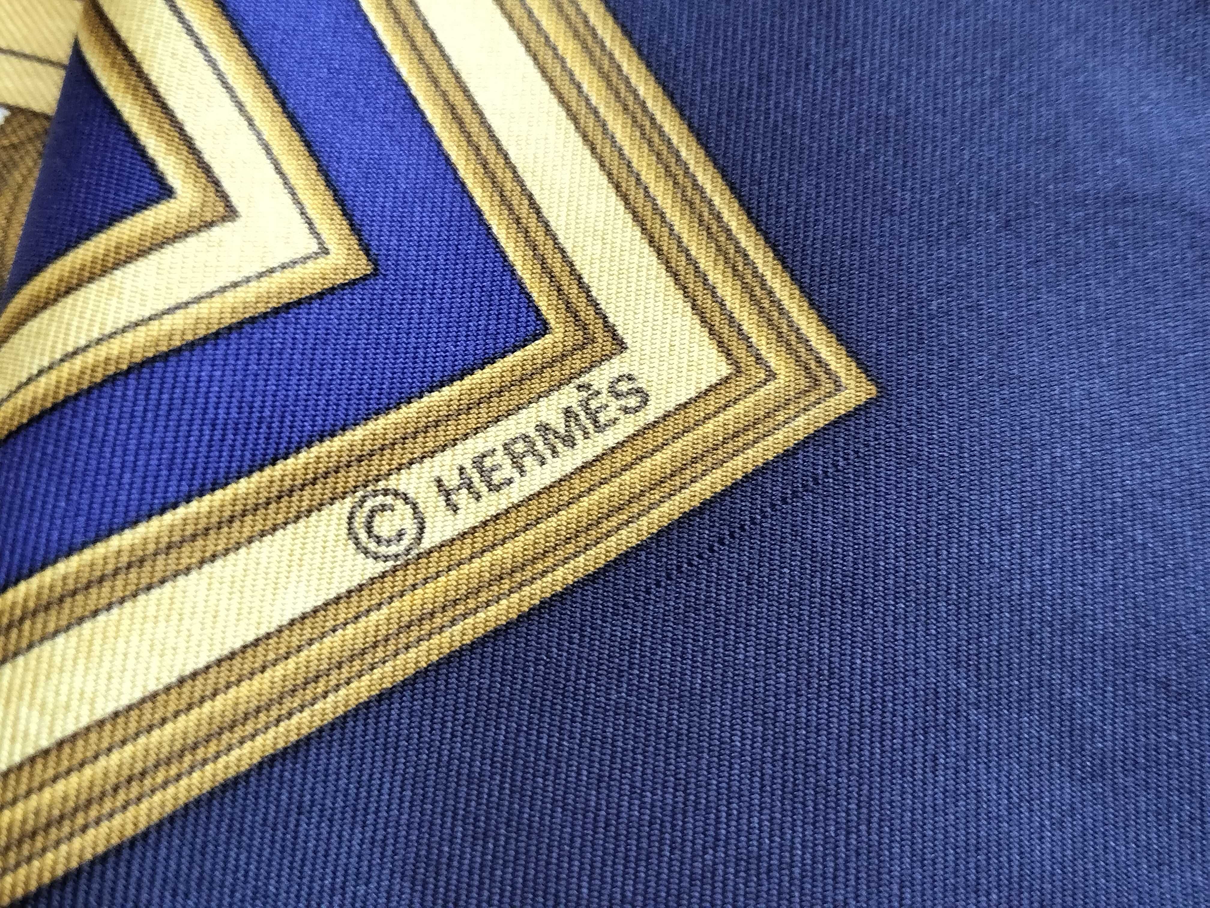 Vintage Hermes Les Tuileries Navy and Magenta Silk Carre 90