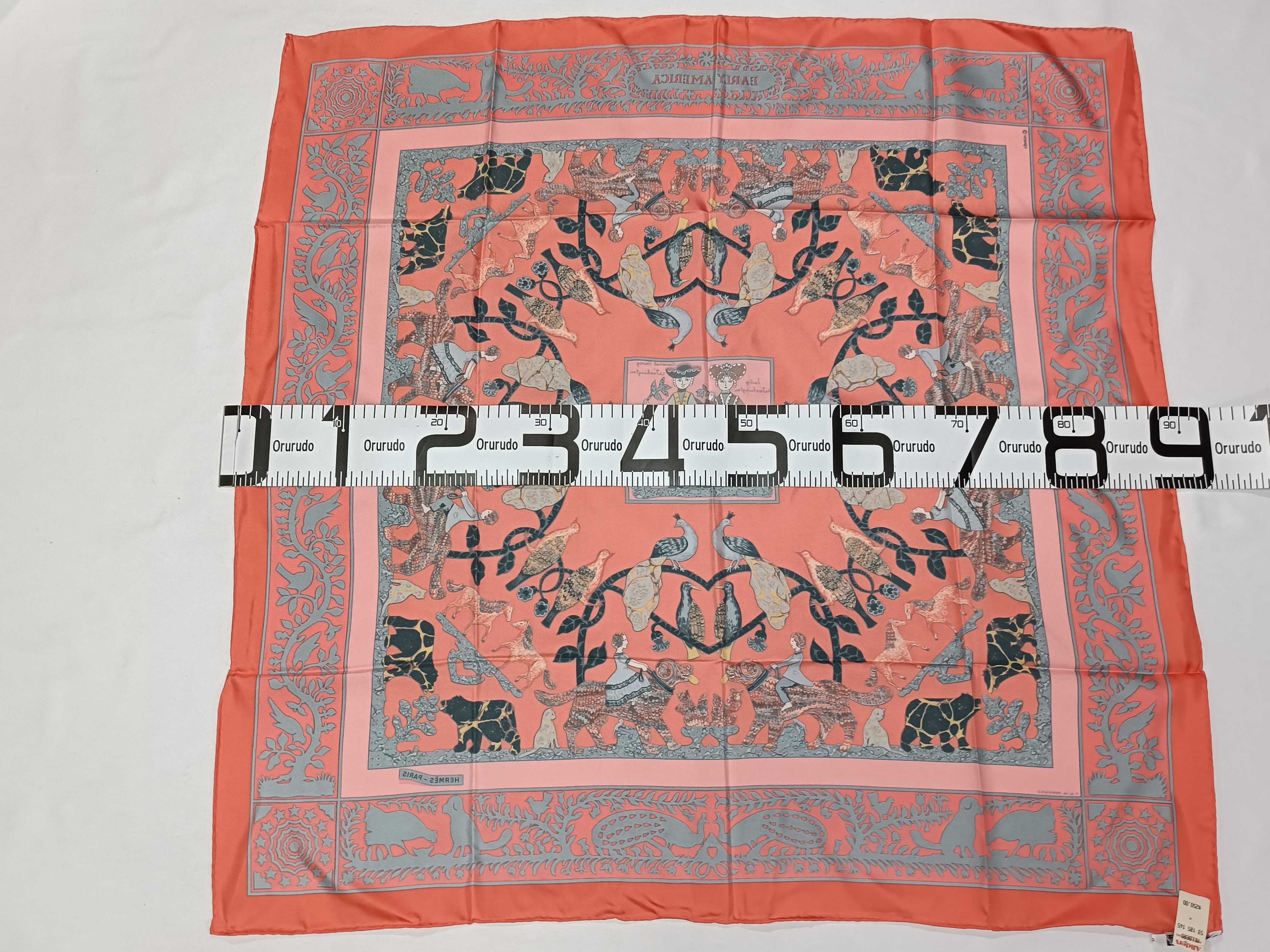 A Vintage Hermes Early America Salmon Silk Carre 90 NWT