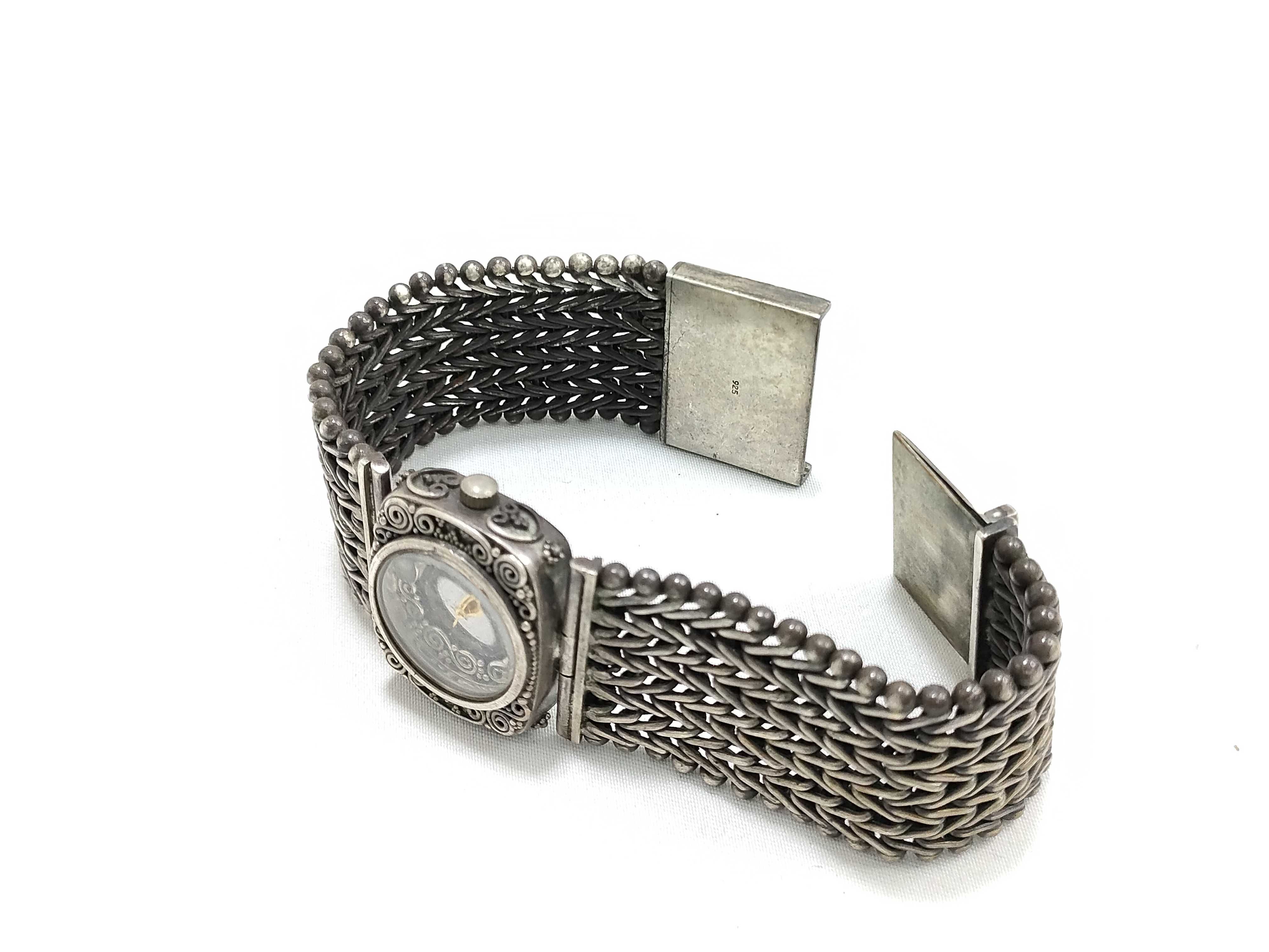 Vintage Hyboto Sterling Silver Ornate Woven Bracelet Watch