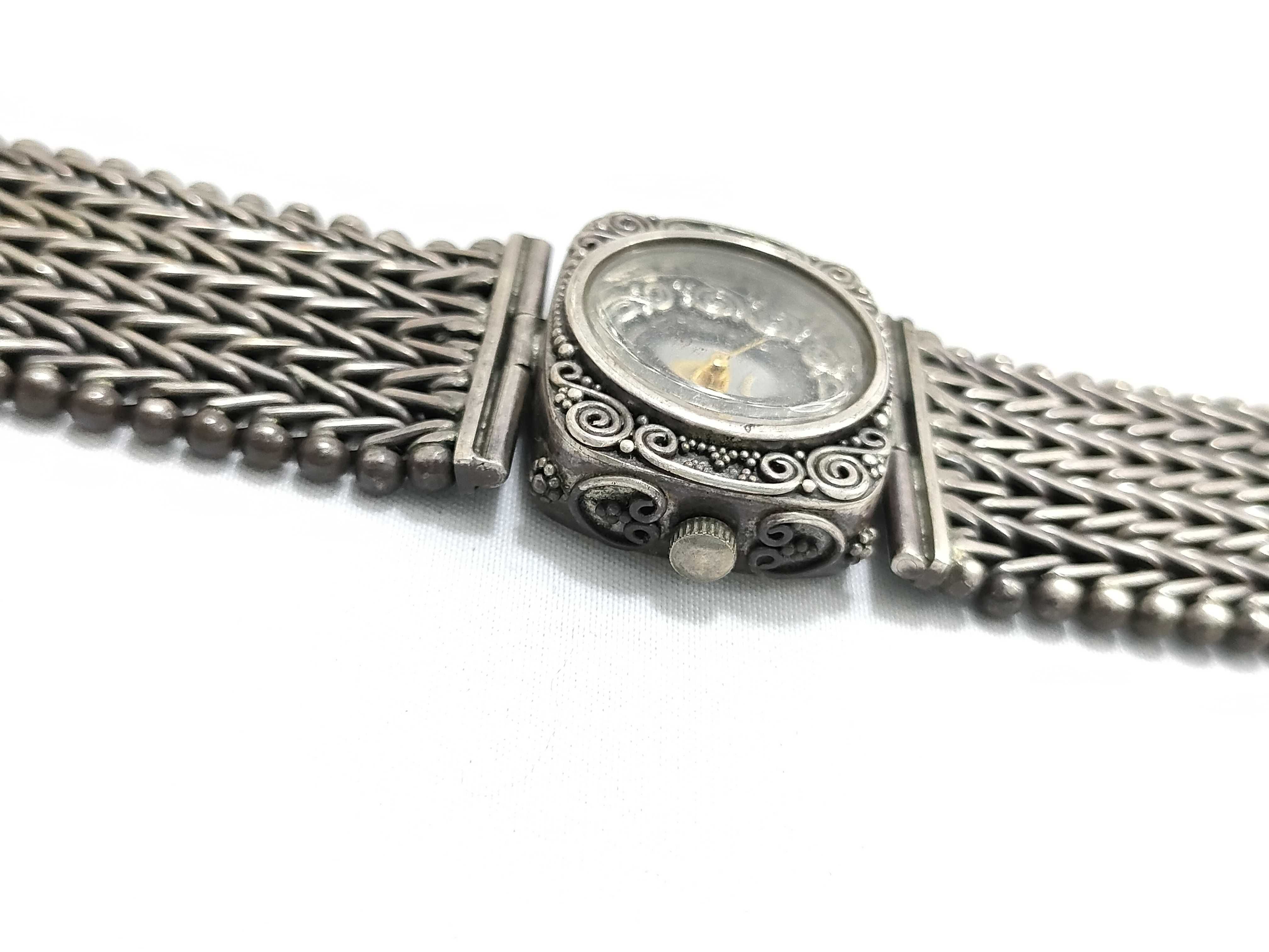 Vintage Hyboto Sterling Silver Ornate Woven Bracelet Watch