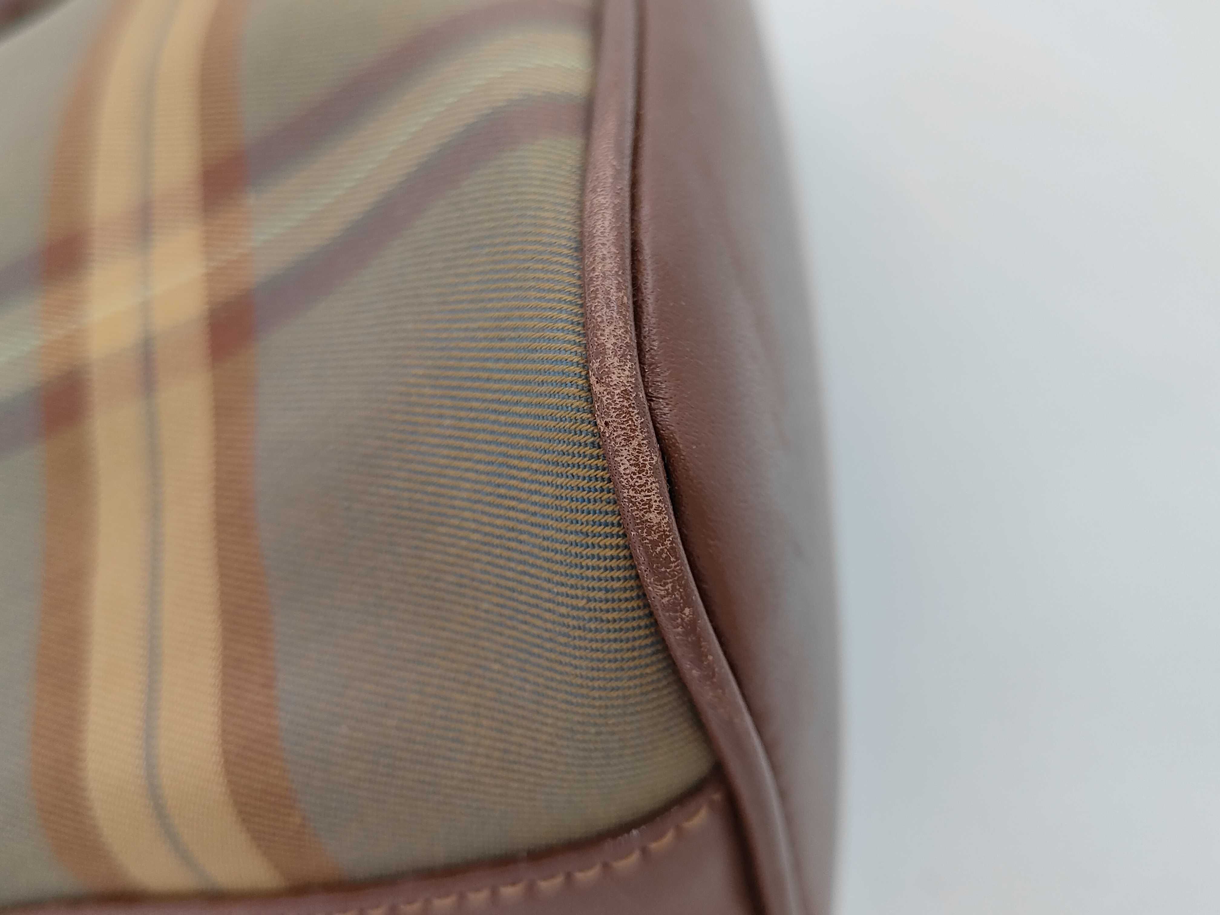 Vintage Burberrys Shadow Check Canvas and Brown Leather Domed Satchel