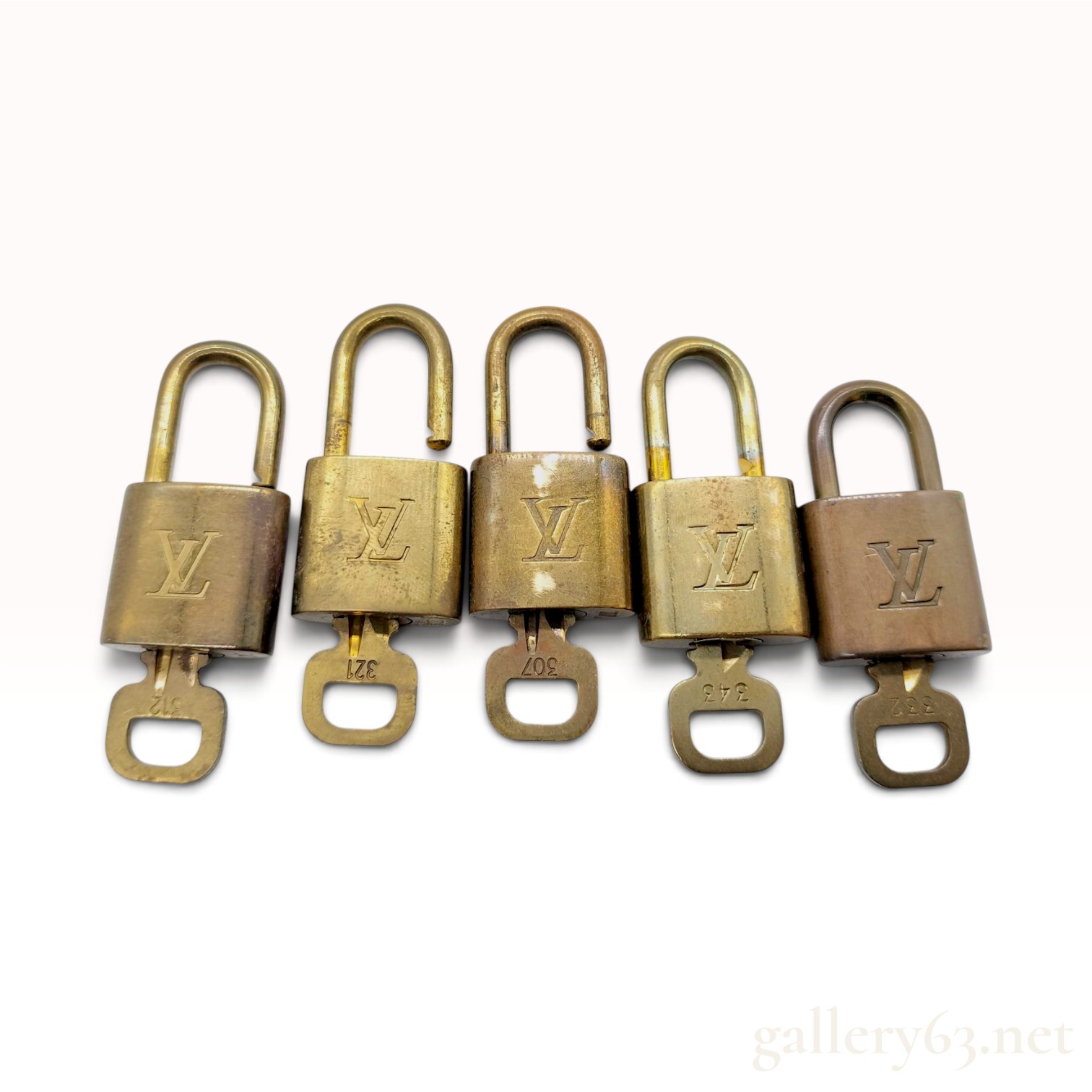 Vintage Louis Vuitton Monogram Brass Padlock and Key Set of Five