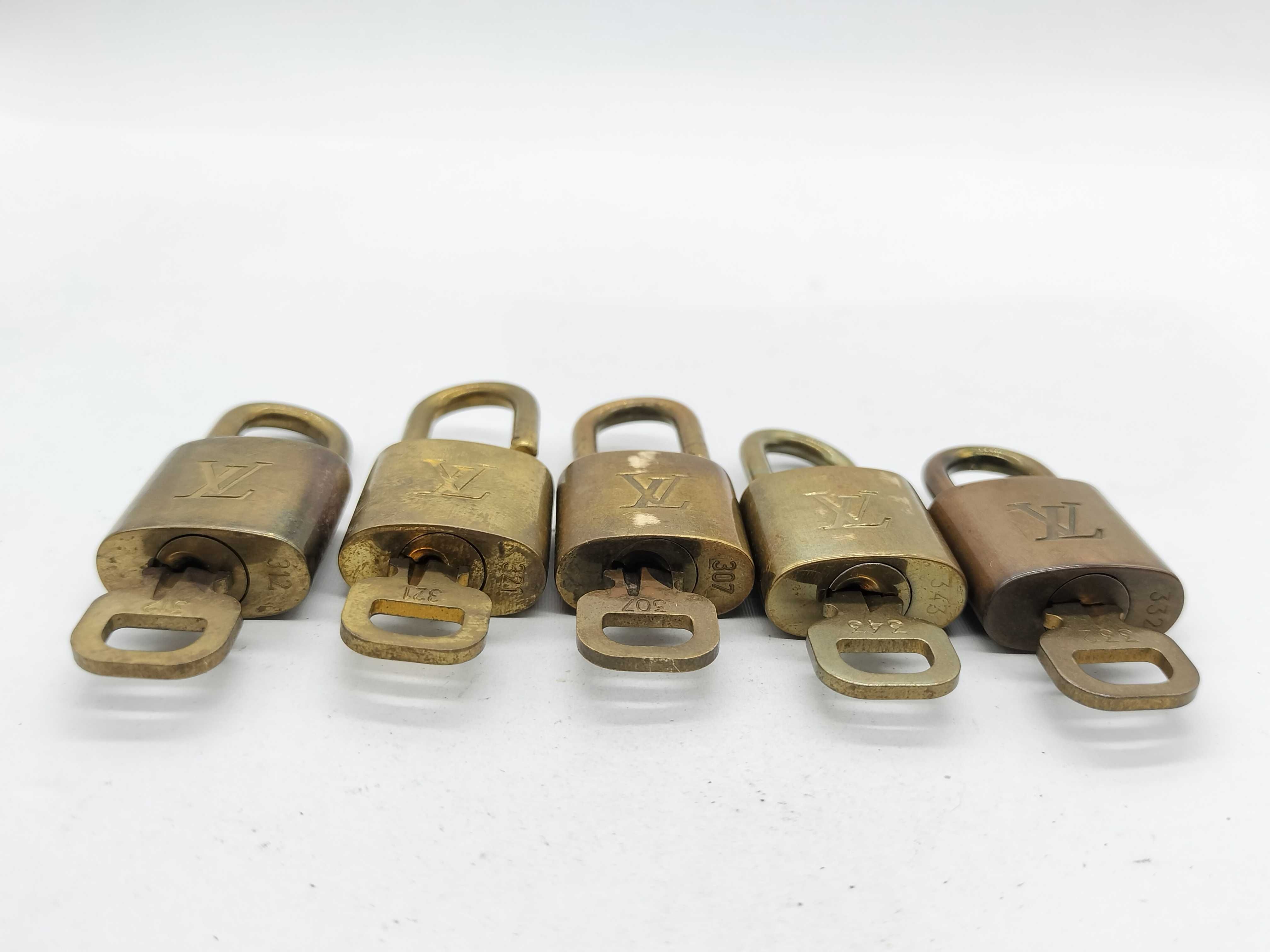 Vintage Louis Vuitton Monogram Brass Padlock and Key Set of Five
