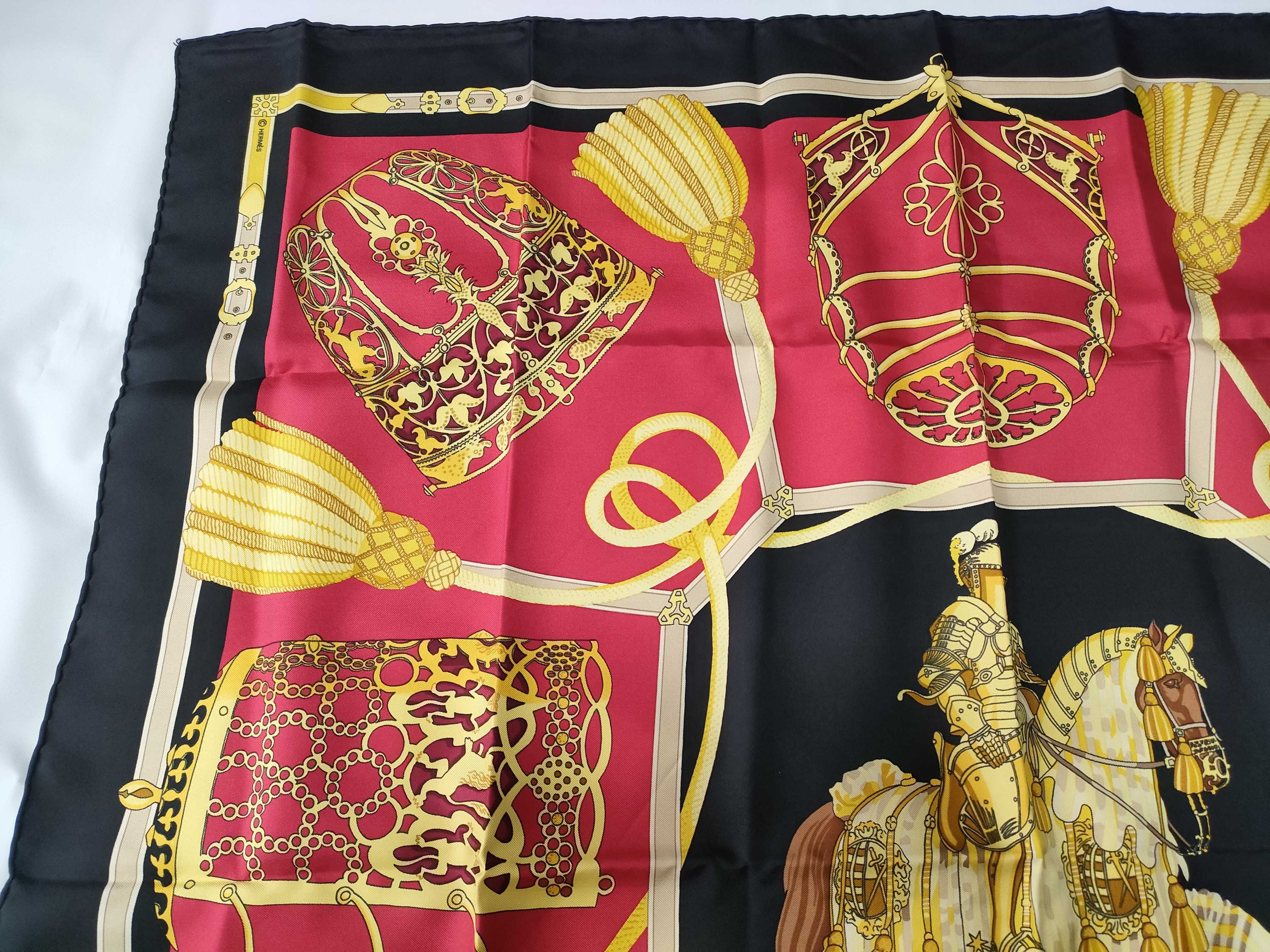 Vintage Hermes Les Muserolles Red and Black Silk Carre 90