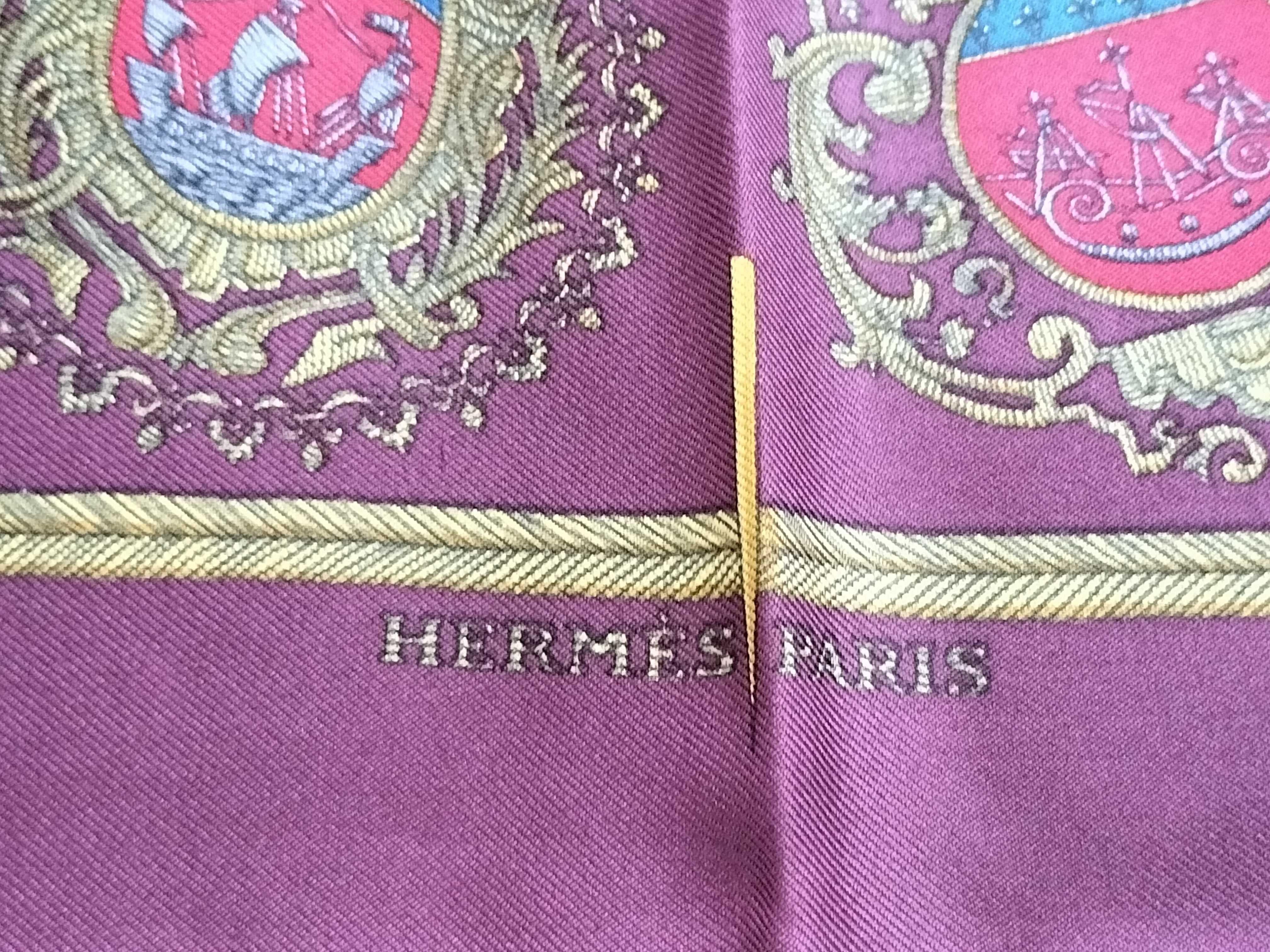 Vintage Hermes Les Armes de Paris Plum Silk Carre 45