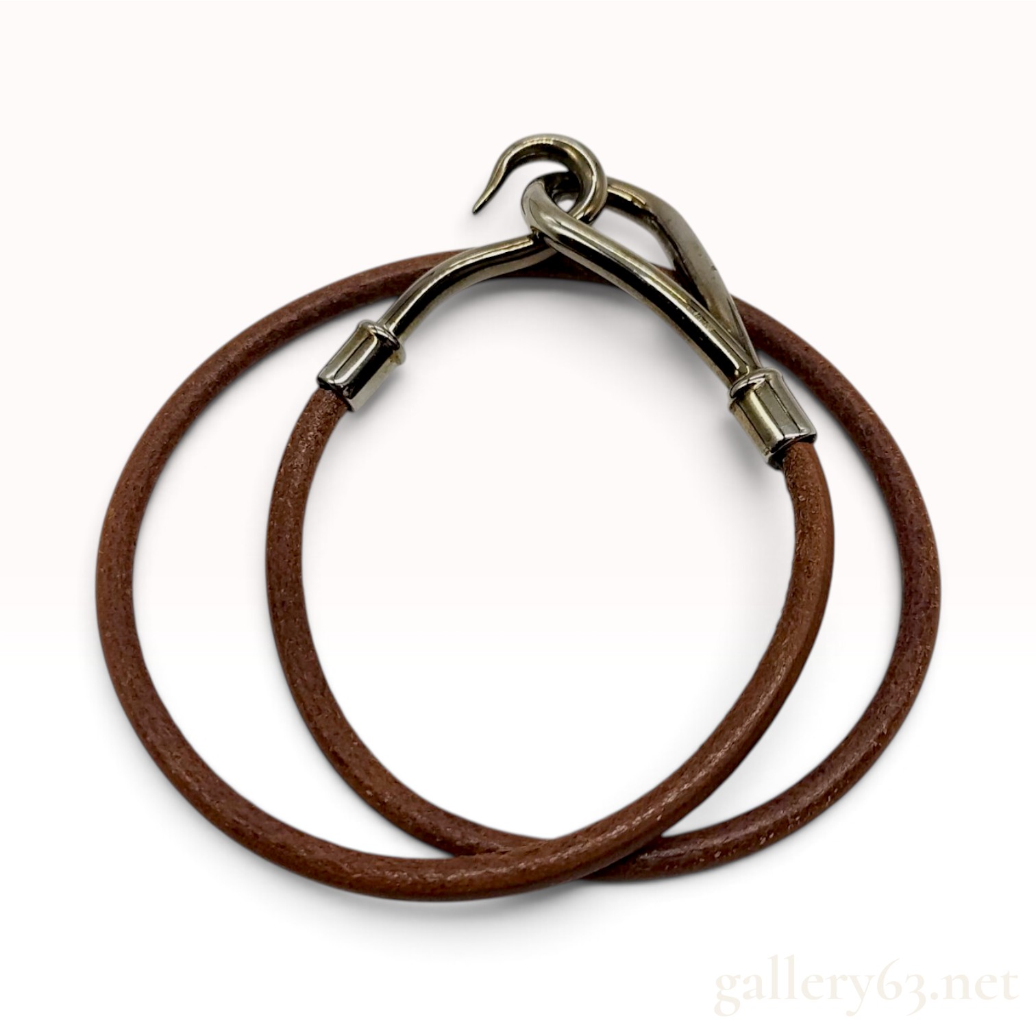 Hermes Jumbo Hook Brown Leather Double Wrap Bracelet with Box