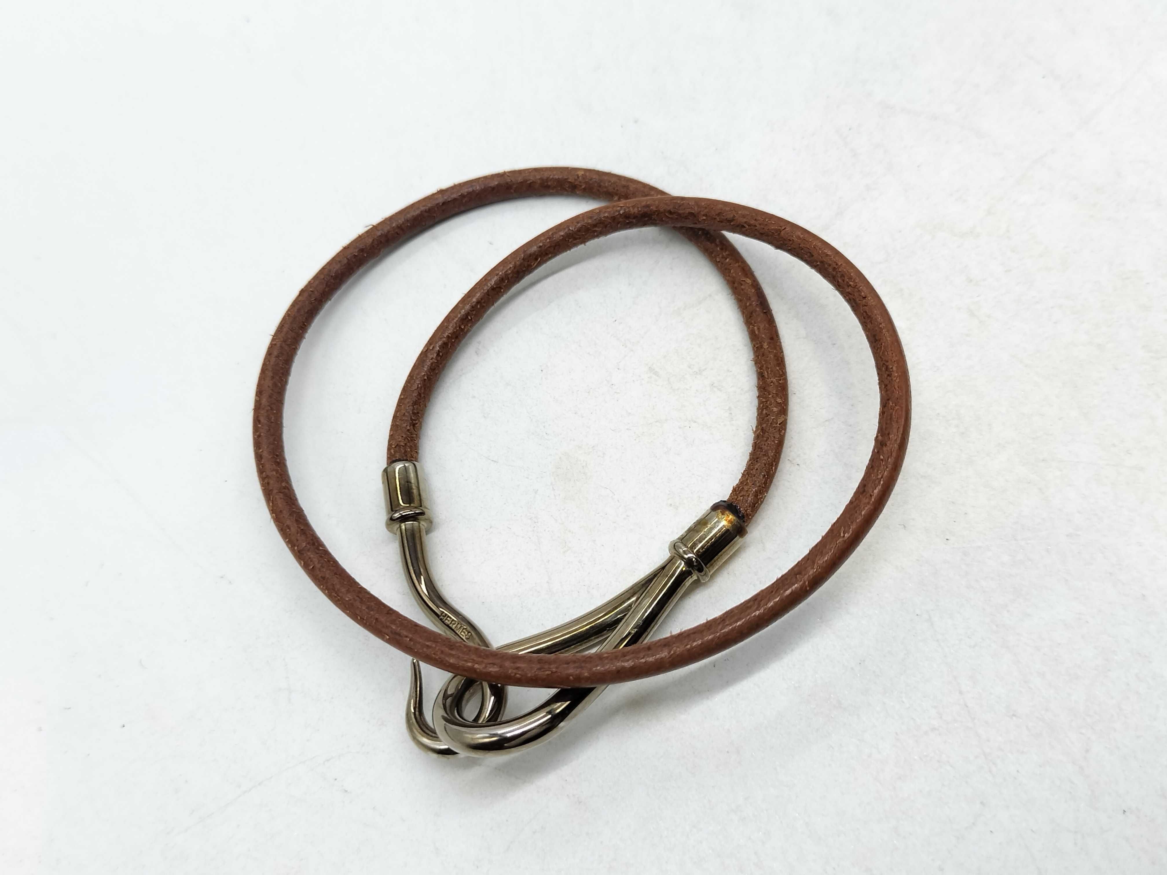 Hermes Jumbo Hook Brown Leather Double Wrap Bracelet with Box
