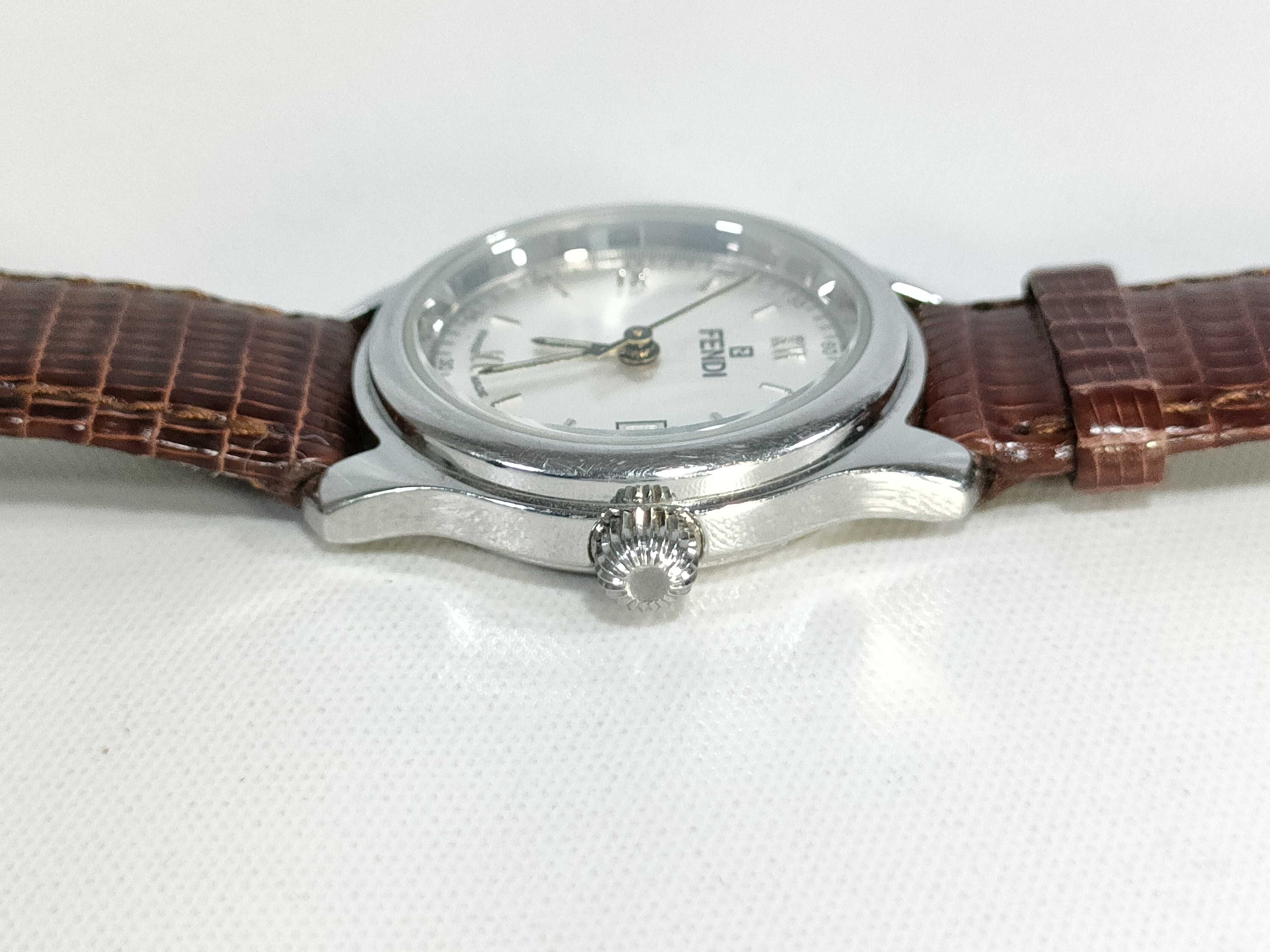 Fendi Orologi 210L Stainless Steel Date Wristwatch With Brown Leather Strap 25.8mm