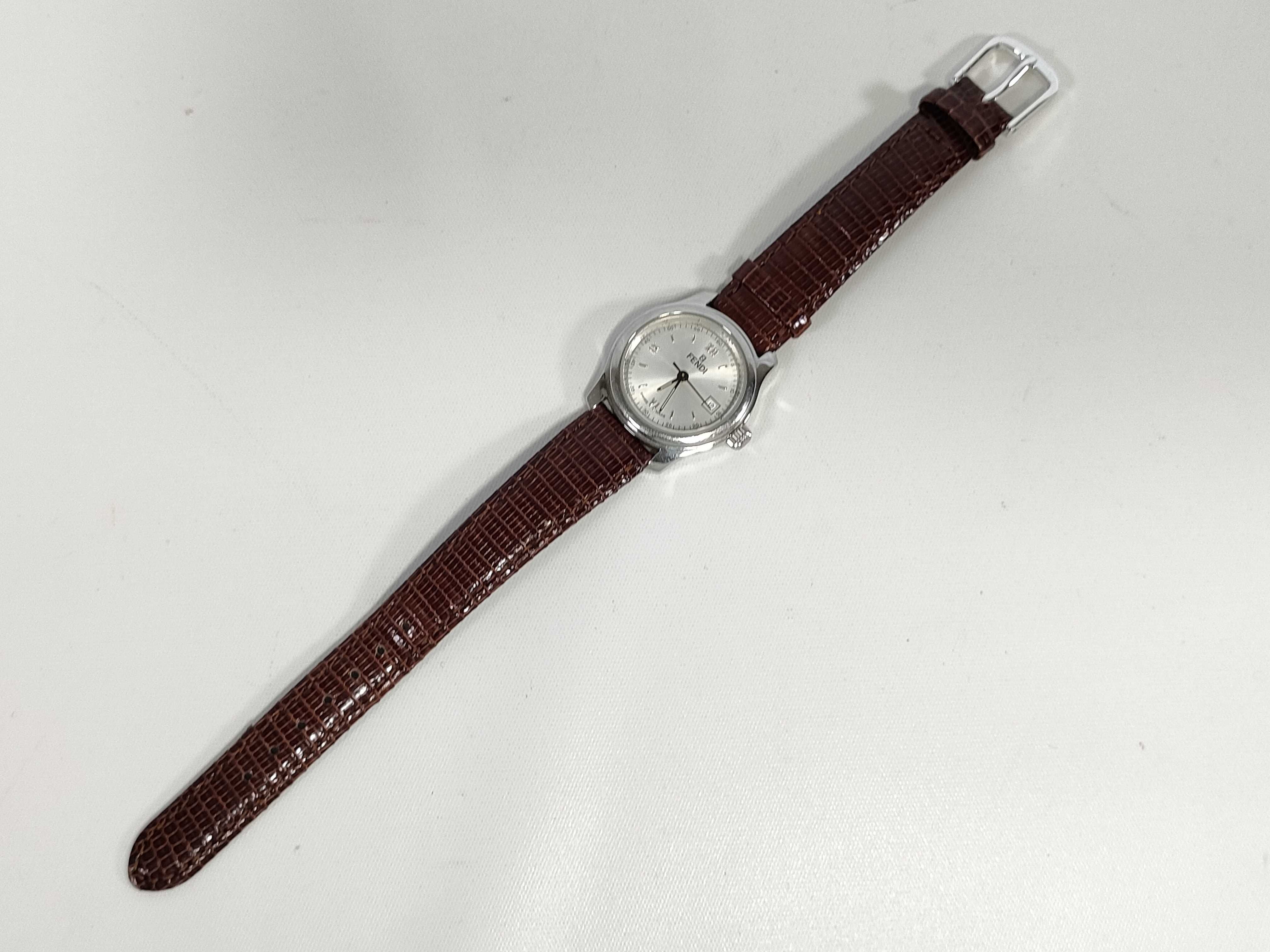 Fendi Orologi 210L Stainless Steel Date Wristwatch With Brown Leather Strap 25.8mm