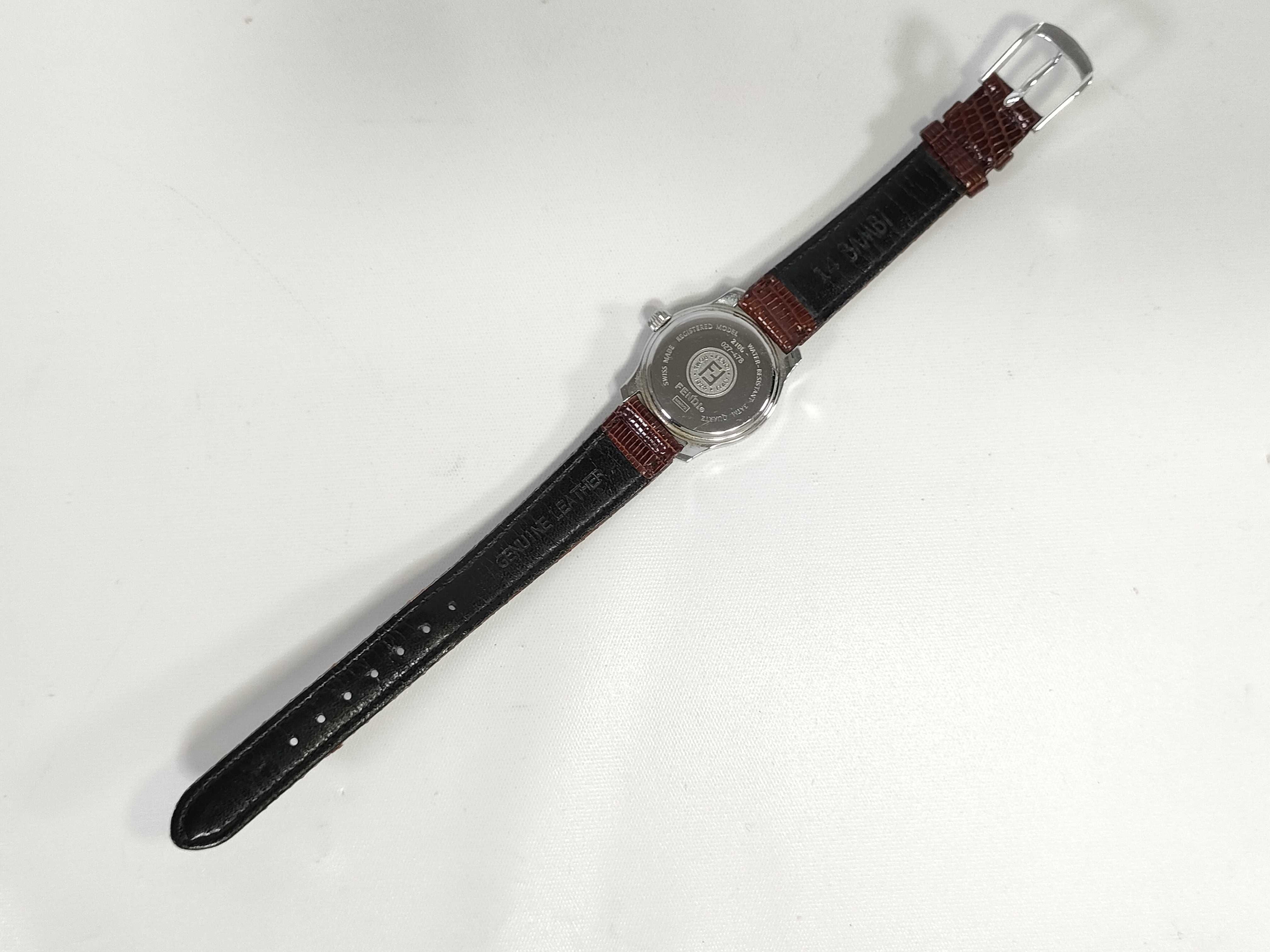 Fendi Orologi 210L Stainless Steel Date Wristwatch With Brown Leather Strap 25.8mm