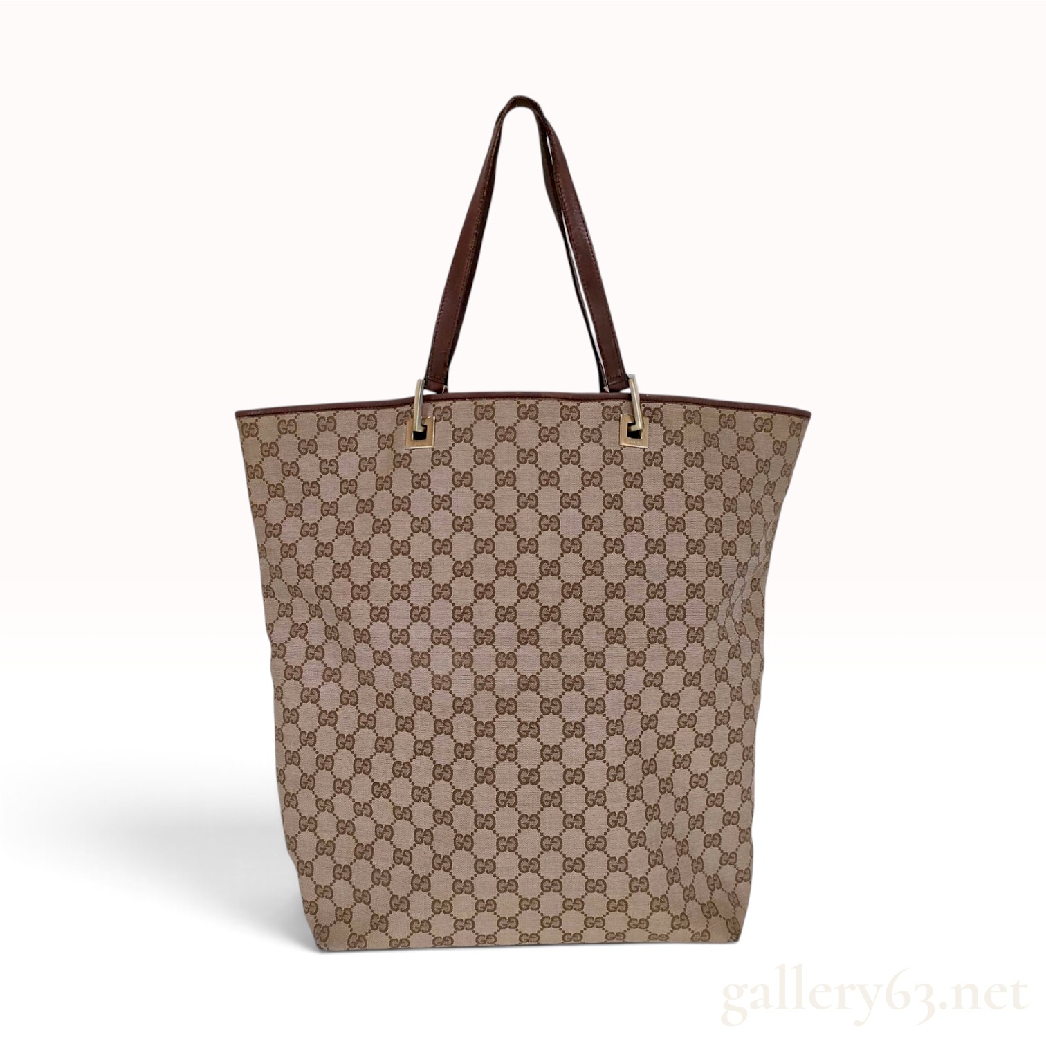 A Vintage Gucci GG Monogram Canvas and Brown Leather Tote Bag
