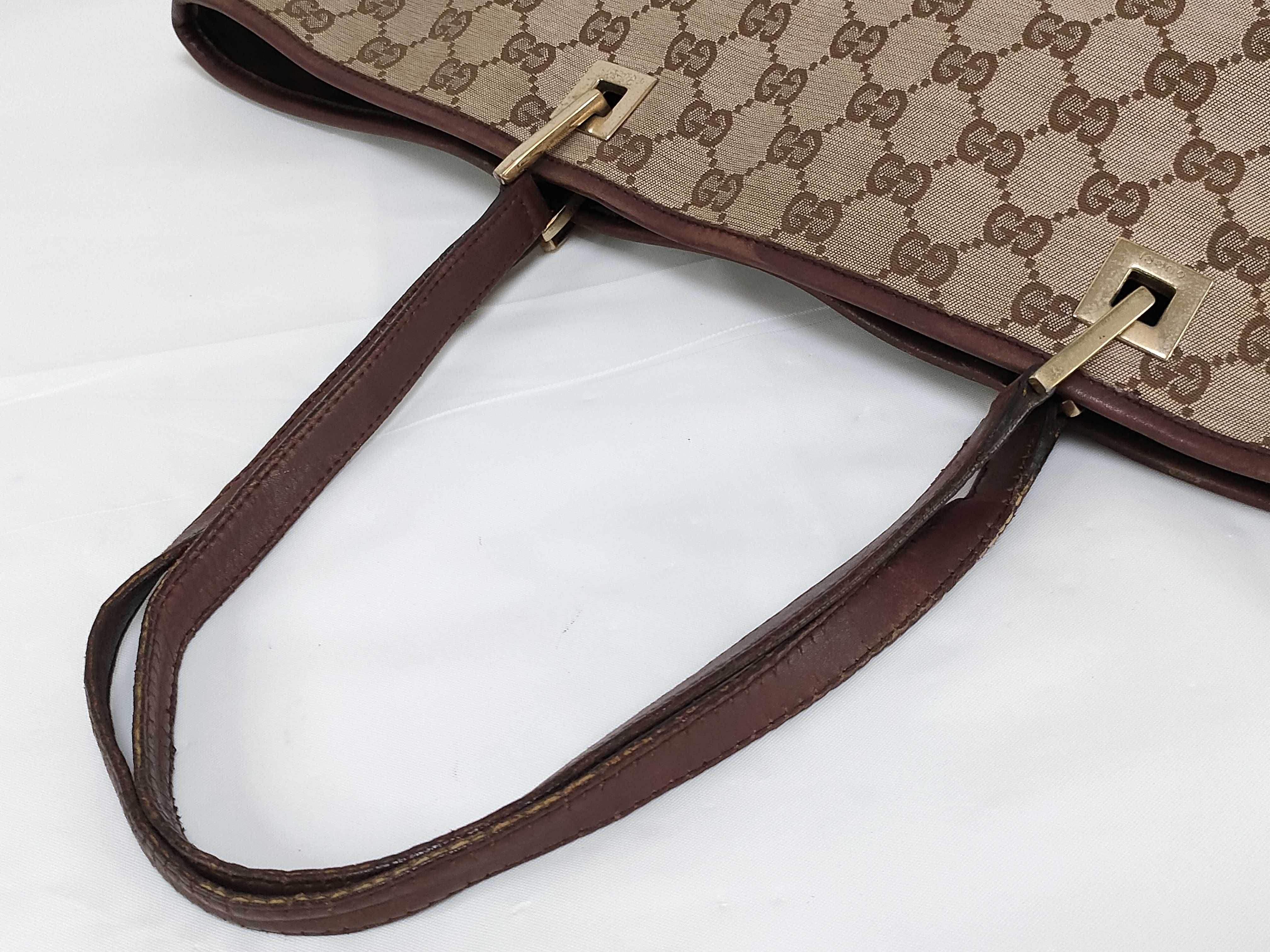 A Vintage Gucci GG Monogram Canvas and Brown Leather Tote Bag