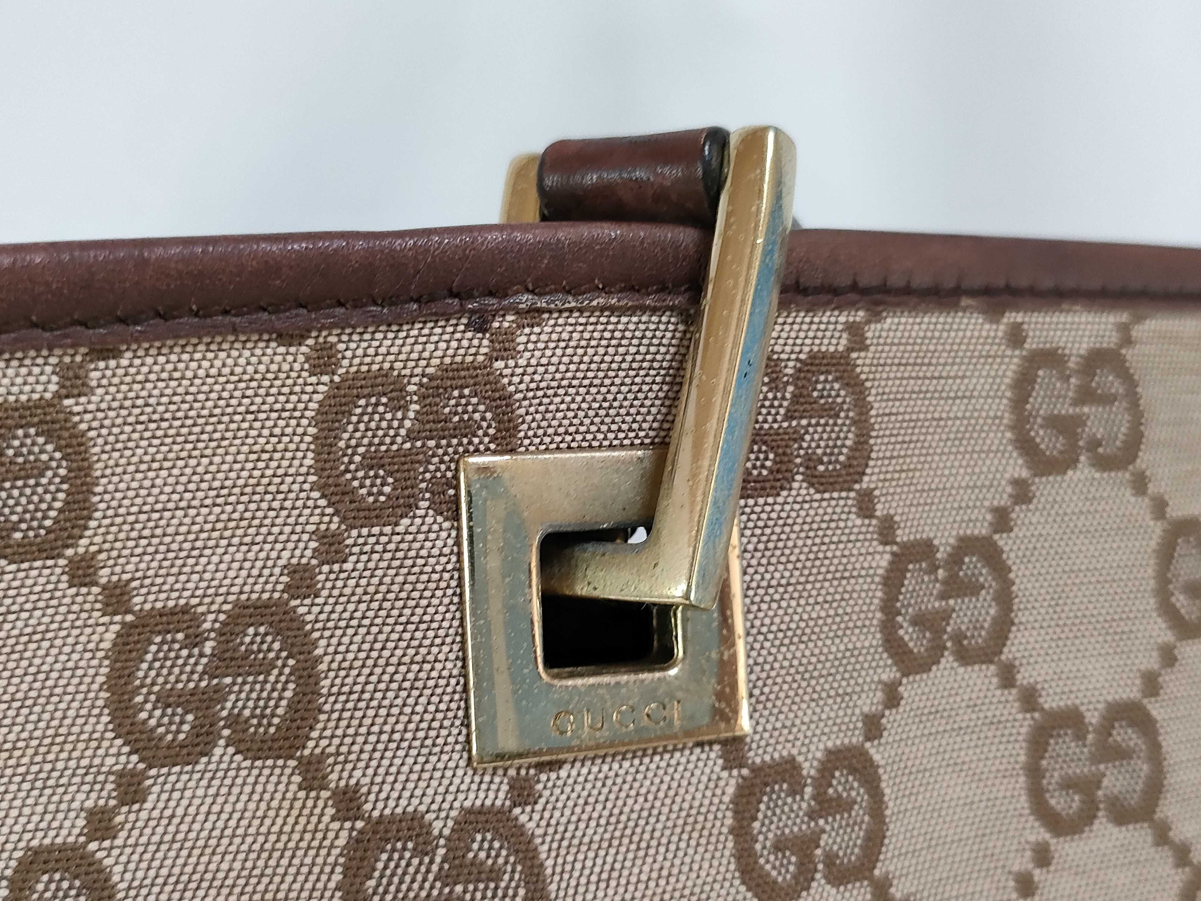 A Vintage Gucci GG Monogram Canvas and Brown Leather Tote Bag