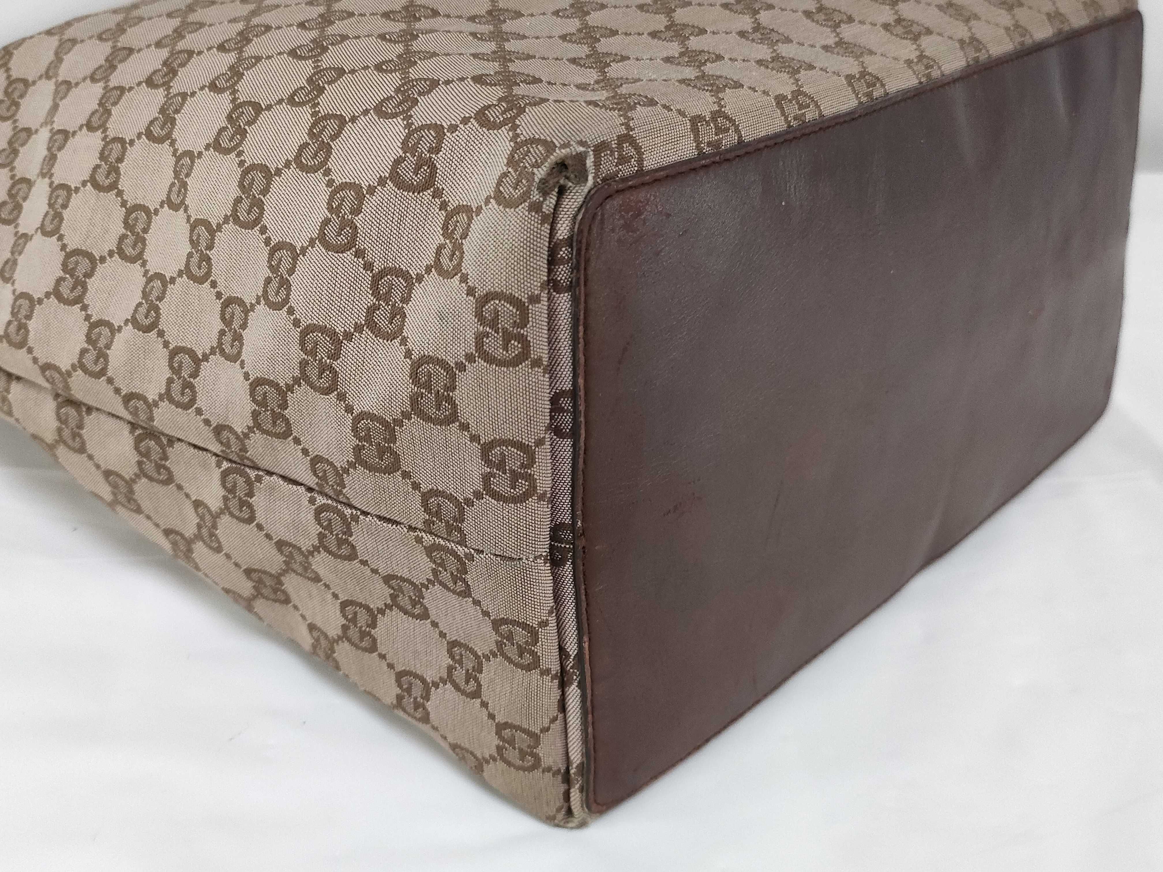 A Vintage Gucci GG Monogram Canvas and Brown Leather Tote Bag