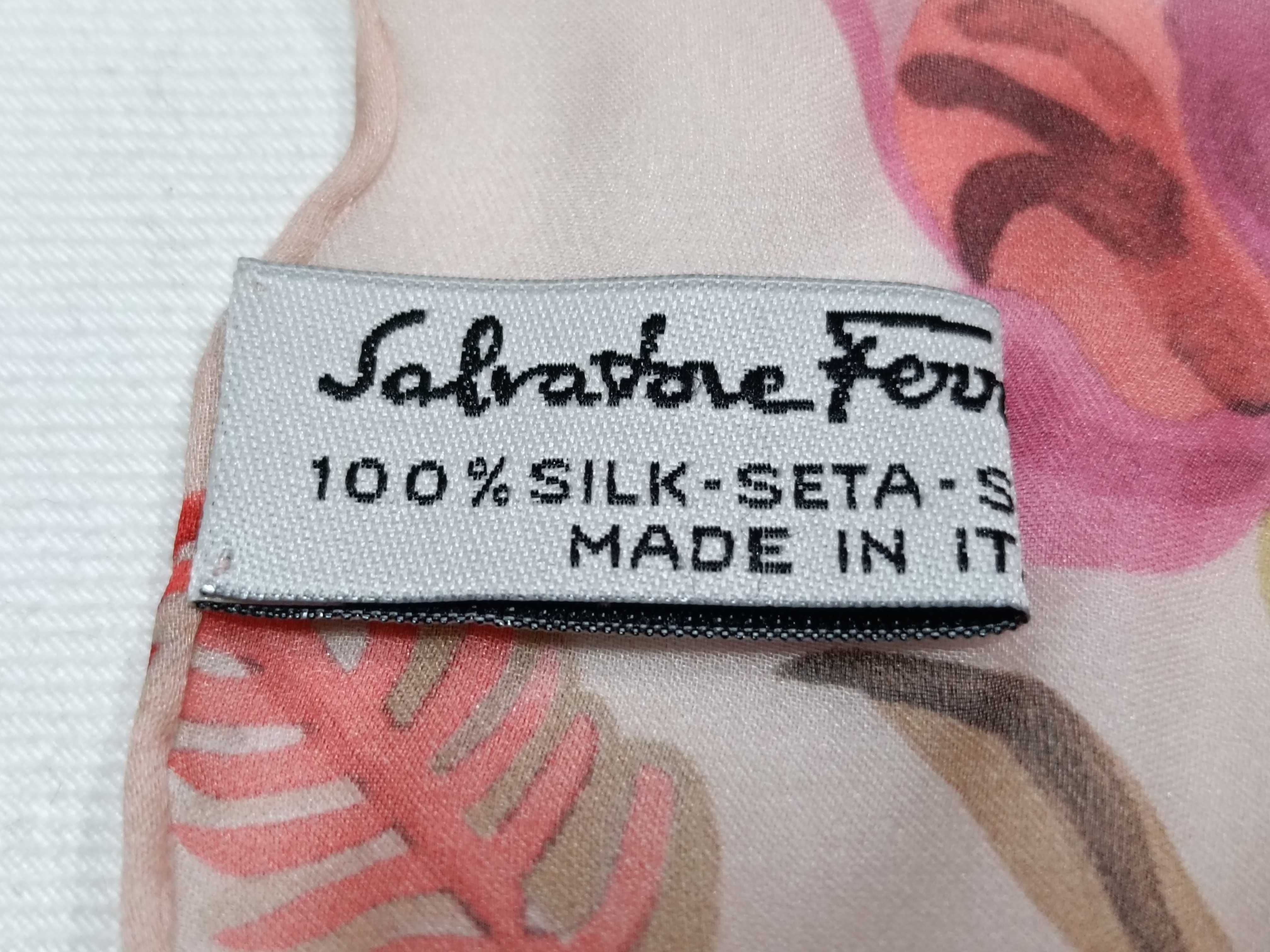 Vintage Salvatore Ferragamo Floral Botanical Blush Pink Silk Scarf
