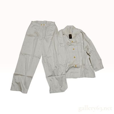 NWT Celine Blazon Jacquard Off-White Silk Two-Piece Pajama Set Size Large with Tags. This Celine 