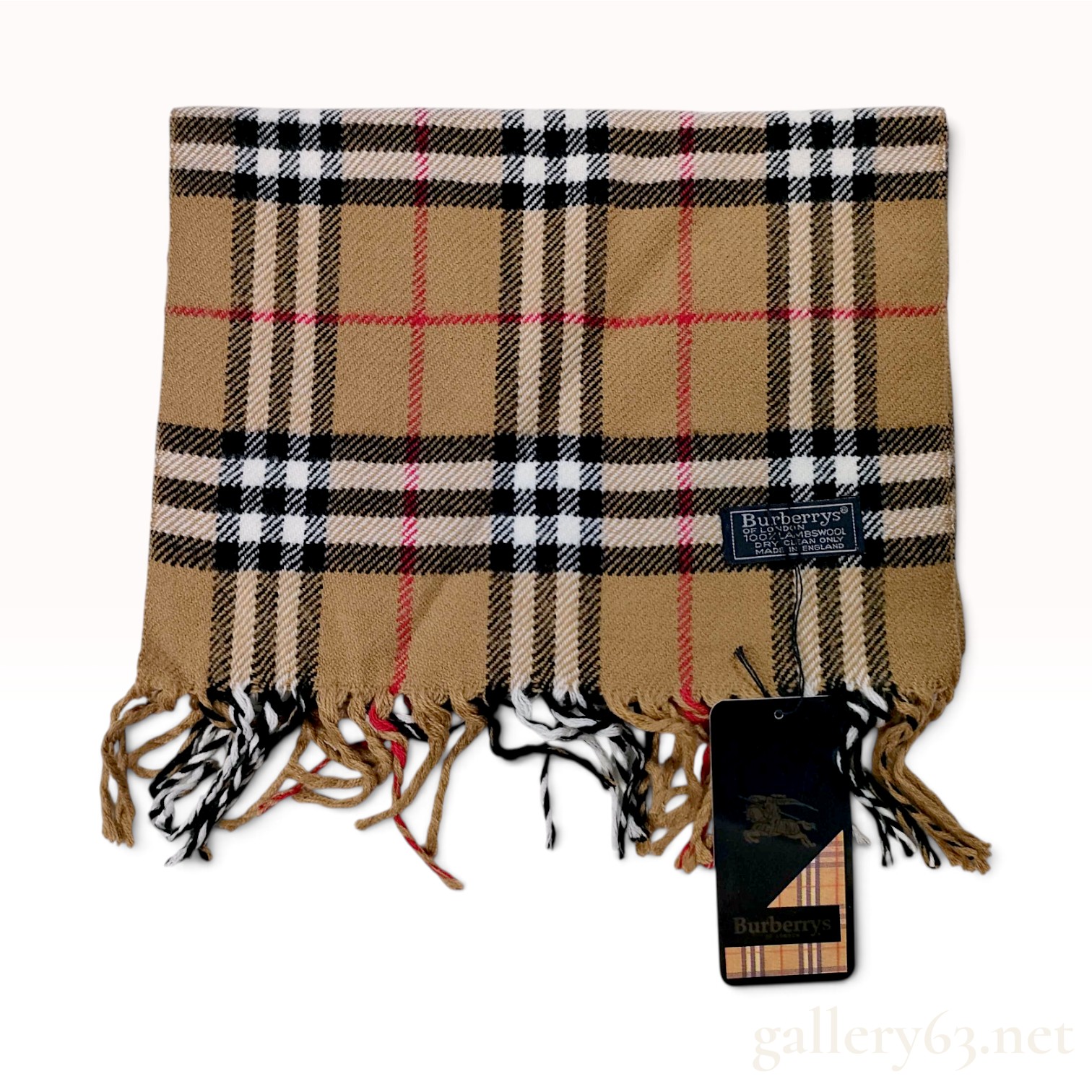 Vintage Burberrys Classic Nova Check Tan Lambswool Scarf NWT